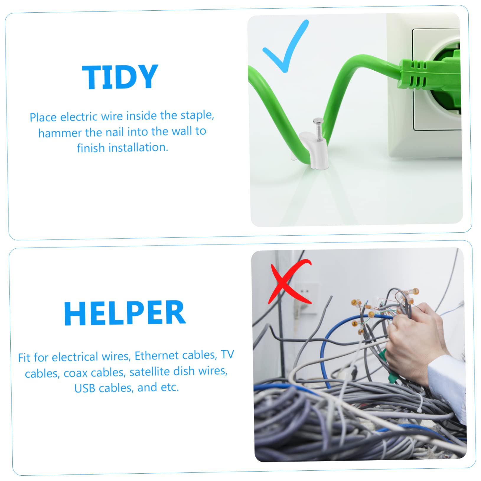 SEWACC 500pcs Nail Cable Clips Round Wire Clips for Tv Ethernet Strong Adhesive Easy Installation Durable Cable Management for Home Office