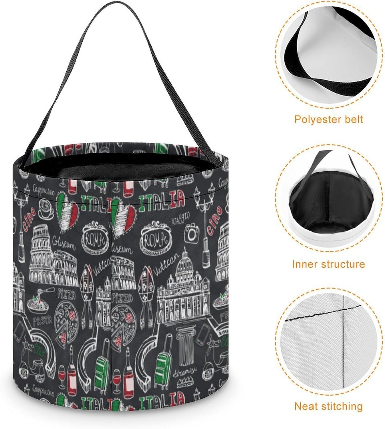 Italy Famous Rome Landmark Halloween Treat Bag Reusable Candy Basket Tote Goody Bags Gift Party
