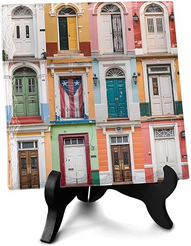 Miniatura 1 de Puerto Rico Adorno de cerámica de escritorio de Navidad de 6.3 x 6.3 pulgadas, marco de fotos con puertas arqueadas vintage, arte para manualidades,