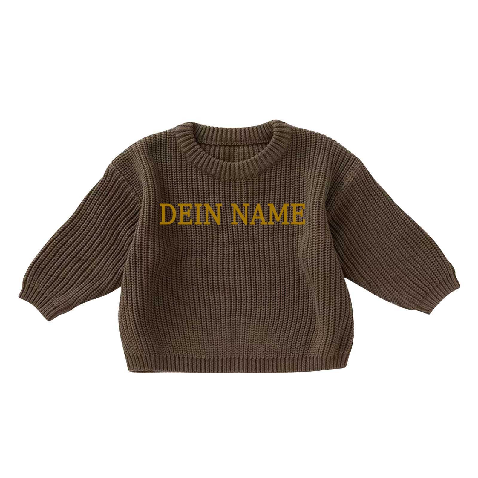 Personalisierte Pullover Baby 3 Monate - 5 Jahre Strickpullover Kleinkinder mit Name Stickerei Warm Pulli Einfarbige Winterkleidung Jungen/Mädchen Gestrickt Sweatshirt Kinder Herbst Winter Oberteile