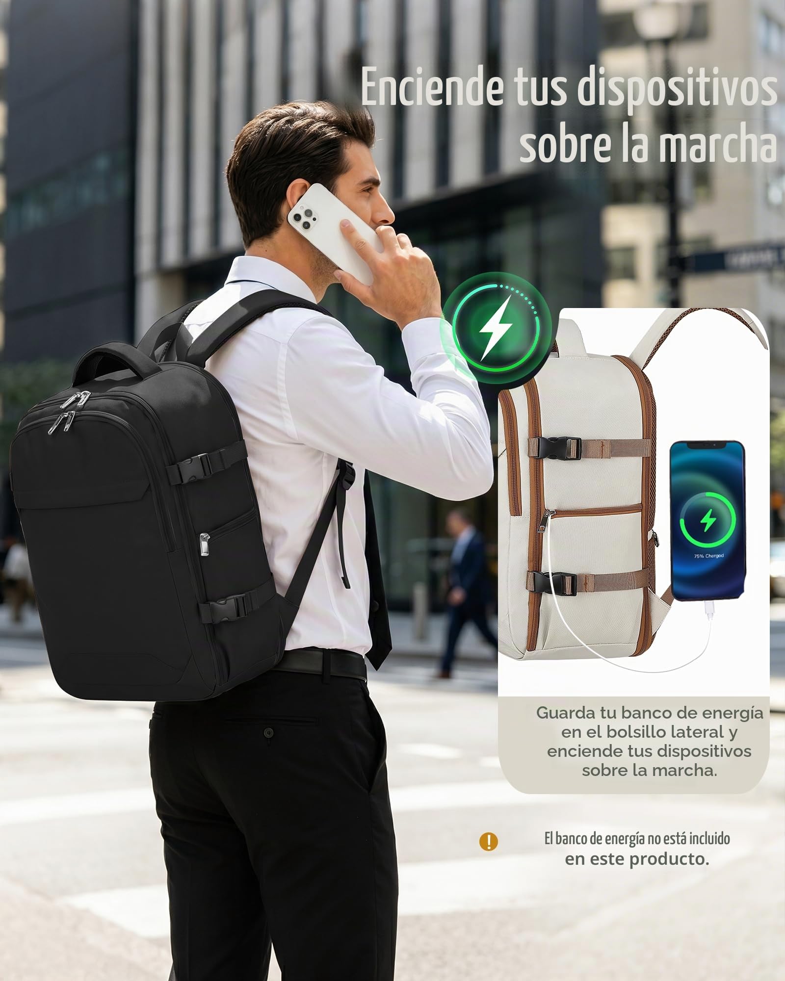 Mochila 40x30x20 para Ryanair Expande a 40x30x25 | 24L Ampliable a 30L Mochila Viaje Cabina Avion 40x20x25 Maleta con Bolsillo Antirrobo para Hombre y Mujer, Negro