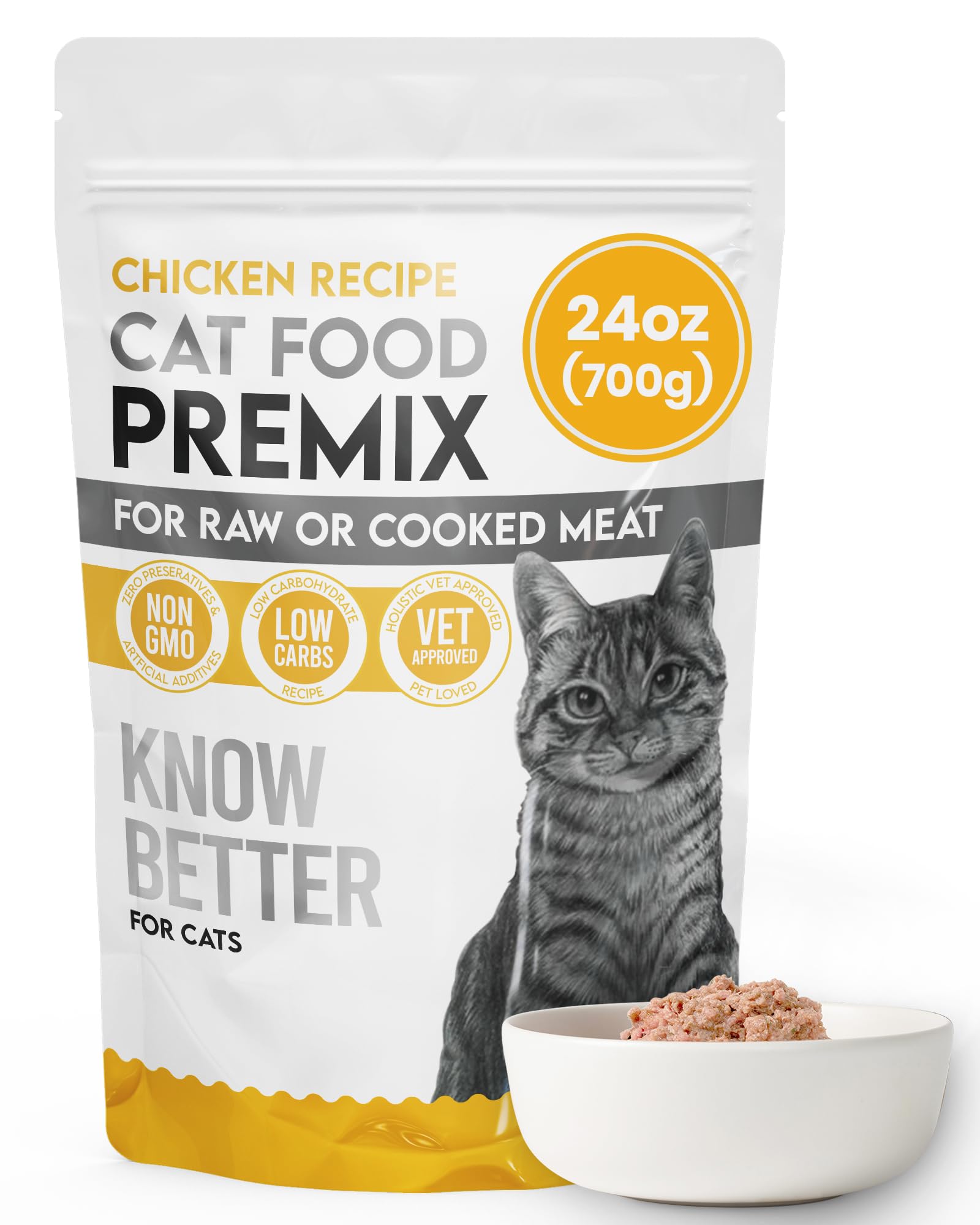 Know Better for Cats Raw Cat Food - Holistic Vet Approved Cat Supplements with Human Grade Ingredients, Perfect for RAW or Cooked Meat - Premix Raw Food Supplement for Homemade Cats, Chicken