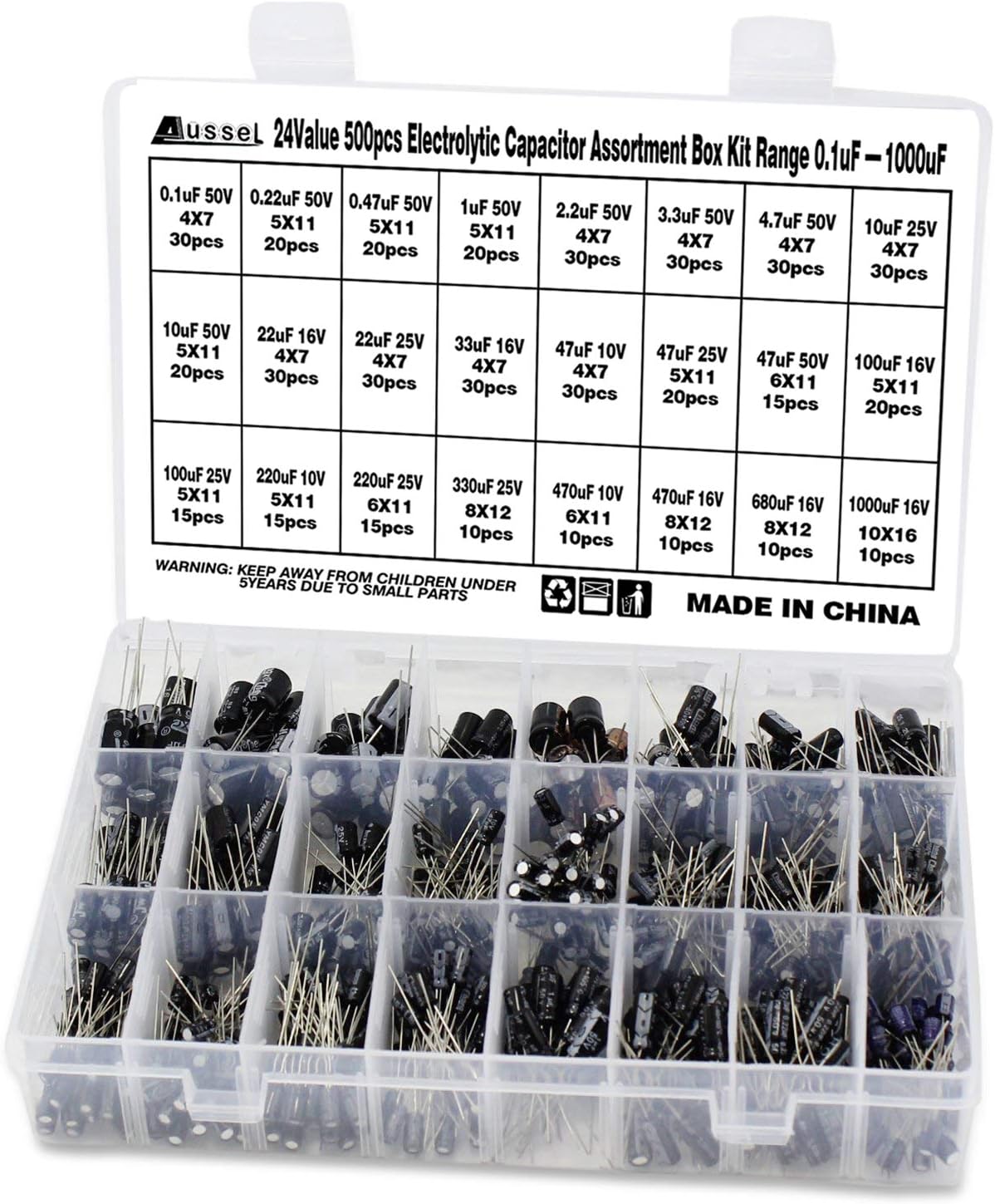 Kit 600 Pezzi Condensatori Elettrolitici - 24 Valori Da 0.1uF A 1000uF, 10V-50V, Tolleranza ±20% - Foto 11