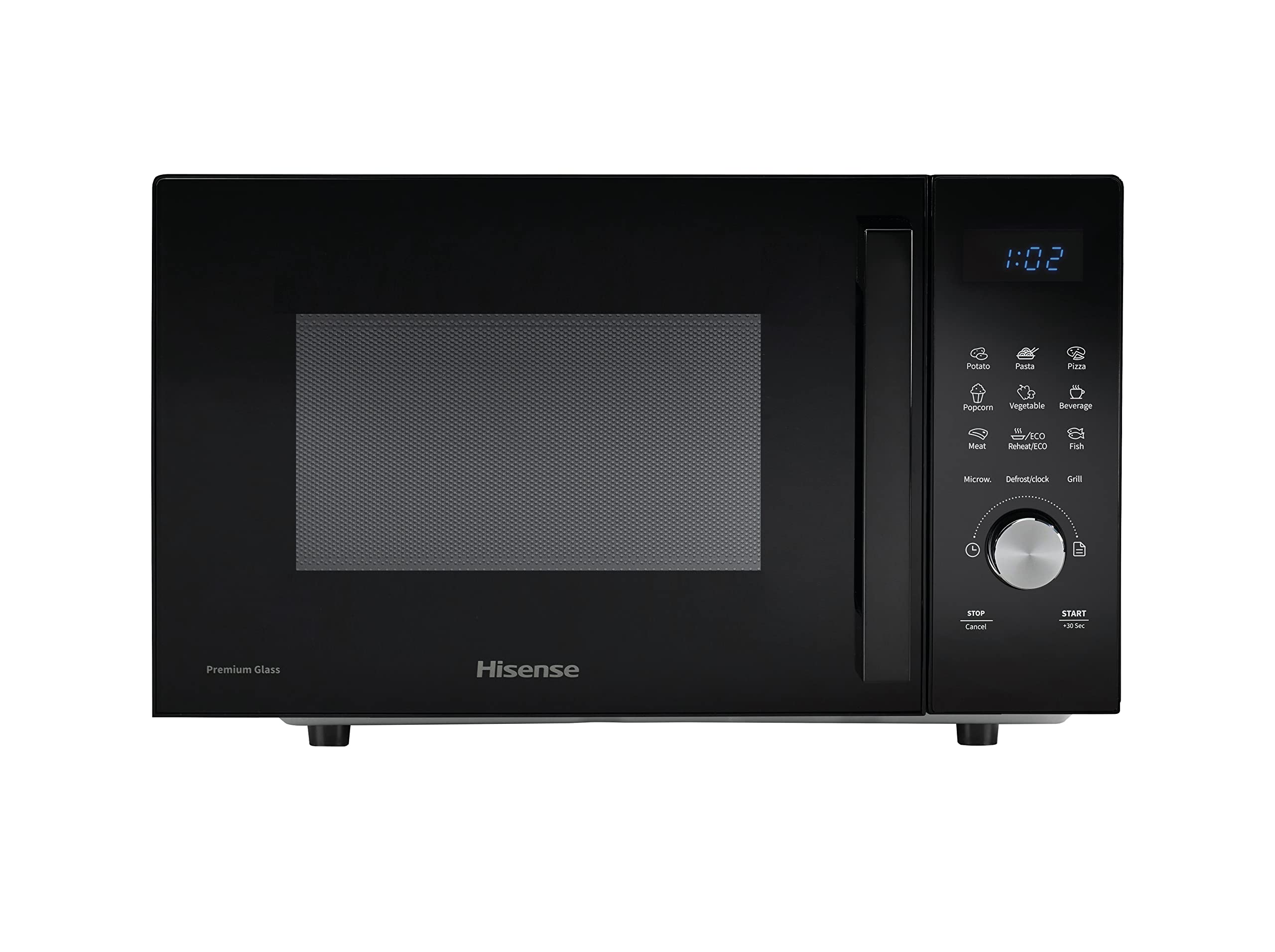 Hisense H23MOBSD1HG - Microondas con Grill, Capacidad de 23 L, 800 W de Potencia,1000 W Grill, Temporizador 60 Min, Modo Descongelar, Tirador, Acabado Negro