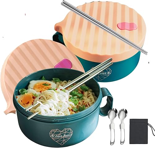AI LOVE PEACE Tazón de ramen para microondas con tapa, apto para microondas, para dormitorio, máquina de ramen, apto para microondas, fideos