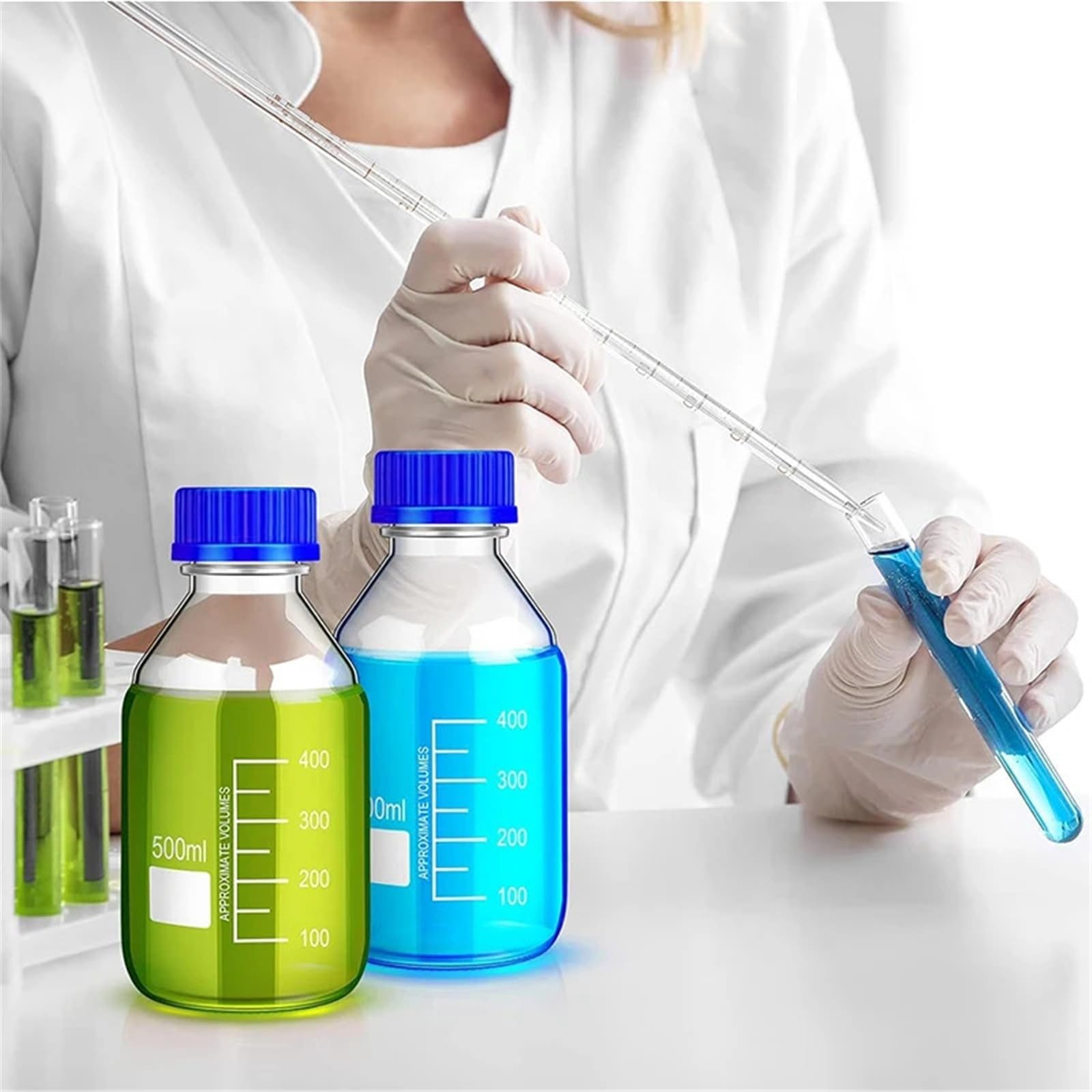 Flaconi for reagenti rotondi graduati da laboratorio da 25-1000 ml, marroni/trasparenti, in vetro for la conservazione di terreni con tappi a vite blu GL45(25ml Brown bottle)