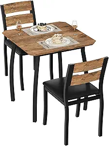 GarveeHome Dining Table Set for 2, Farmhouse 3 Piece Kitchen Table and Chair Set with Upholstered Chair, Metal Frame Dining Room Table and Chairs for Small Space, Apartment, Black+Retro