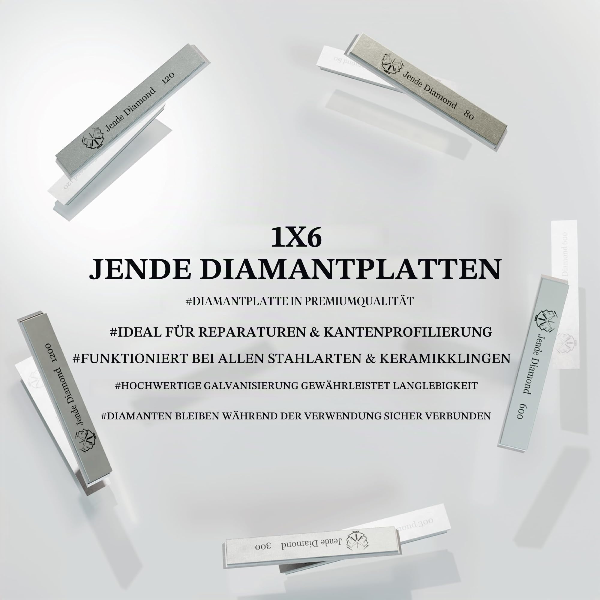 1 x 6 Jende Diamant-Schleifsteinplatte für Edge Pro, Jende JIGS, TSProf, Hapstone Sharpener, Ruxin (Körnung 1200)