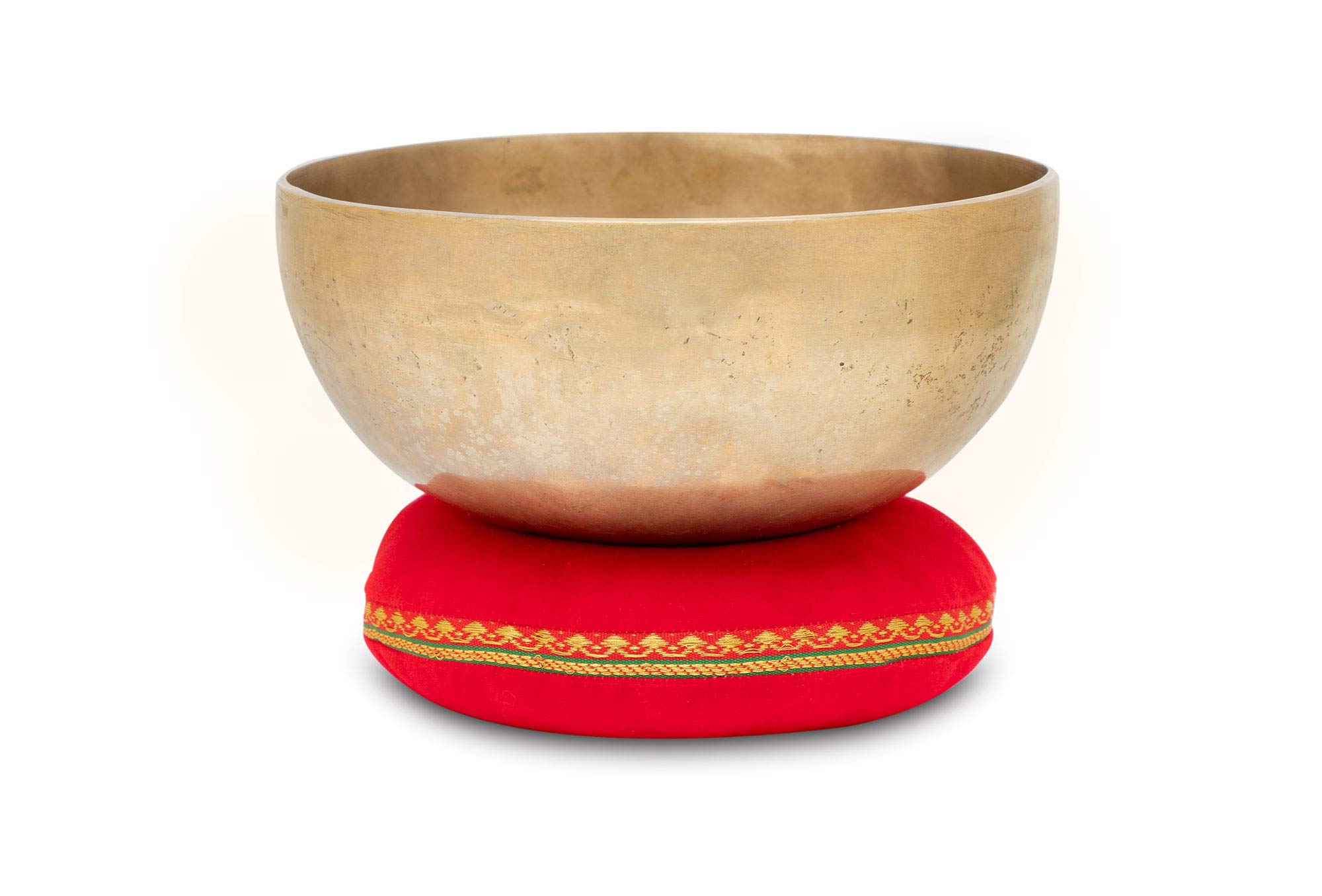 Set Ciotola Tibetana XDrum Omshanti 20 cm con Cuscino, Diametro: ca. 20 cm | Fatta a mano in India, Materiale: lega di ottone, Peso: ca. 1200 g, Colore: oro, Ideale come base per ciotola tibetana