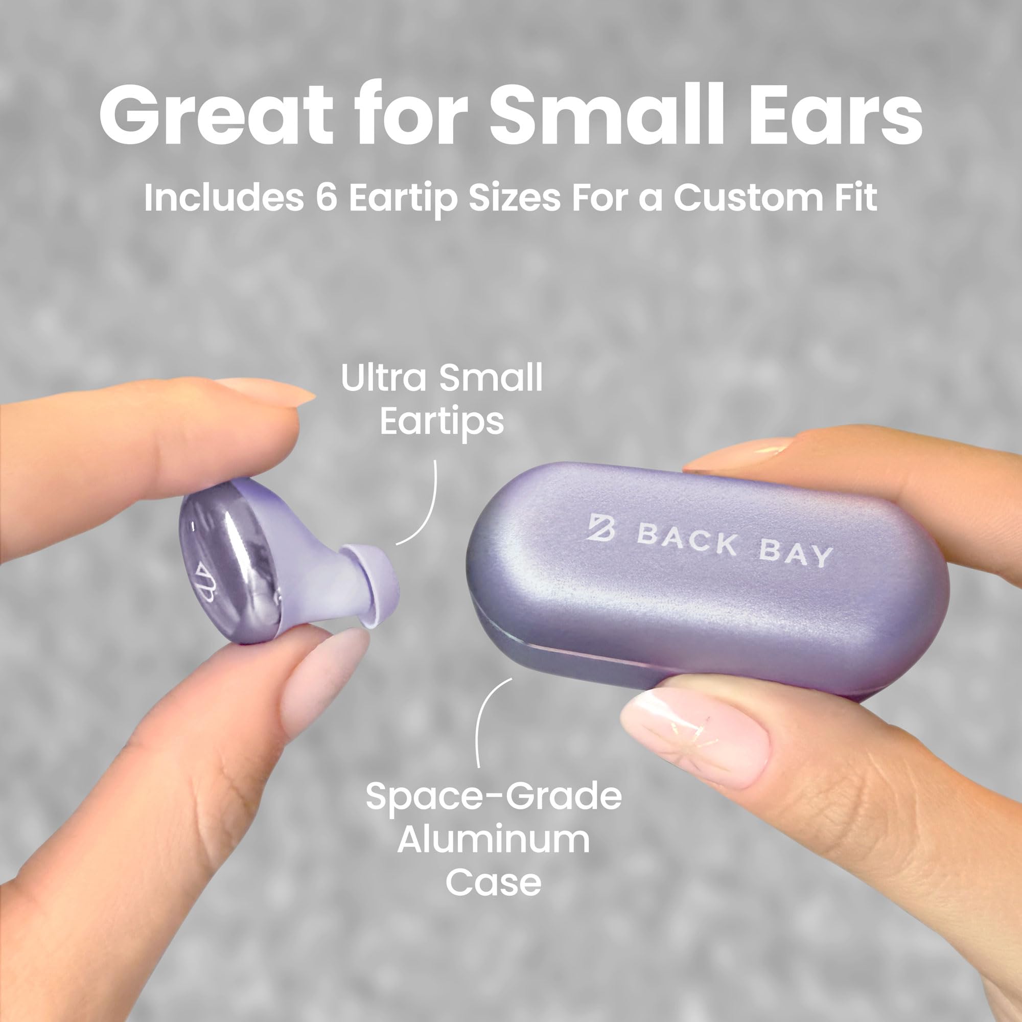 Back Bay Audio Tempo 30 Wireless Earbuds for Small Ears - Award-Winning Sound, Sweatproof Bluetooth Earbuds, Comfortable Ear Buds for Women, Purple Earphones Small Ear Canals, Long Battery Headphones