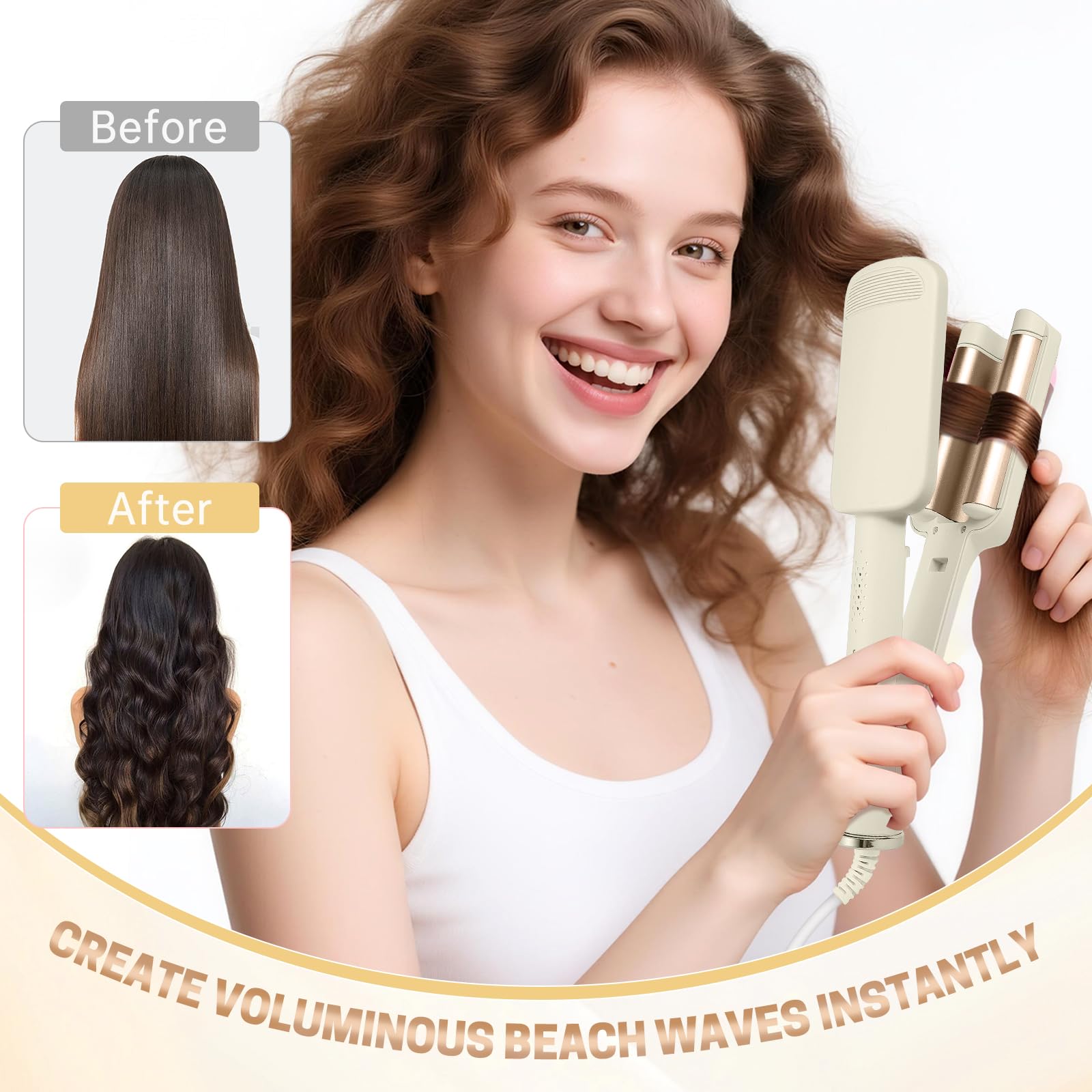 Fer à Boucler 32mm, Fer à Onduler Beach Waves pour Grandes Ondulations Naturelles, Boucleur Cheveux avec 4 Températures Réglables, Revêtement Céramique, Chauffage Rapide & Sécurité Anti-Brûlure 1