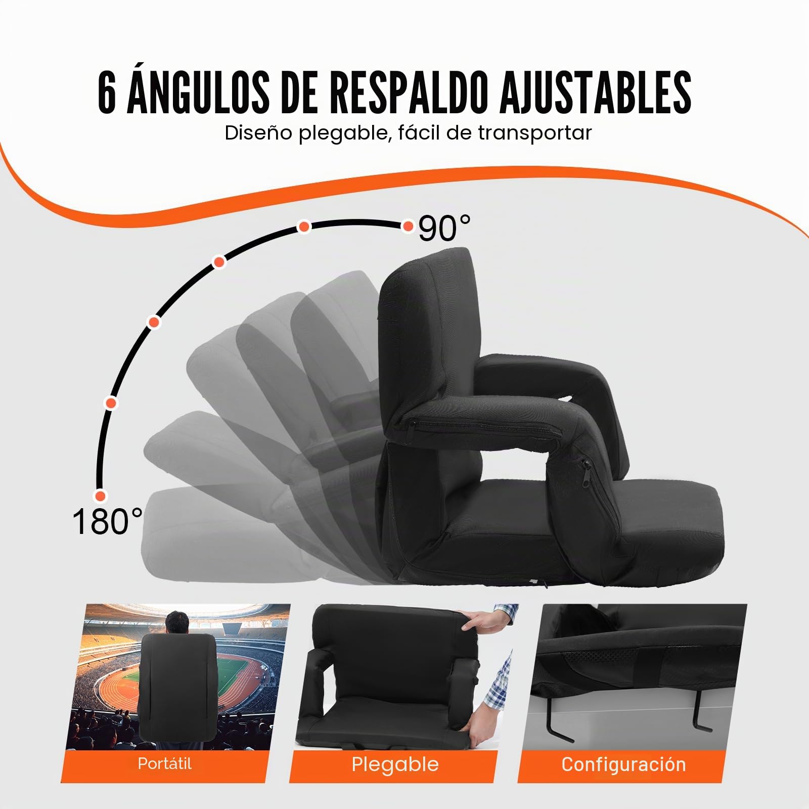 VEVOR Asiento Portátil Plegable de Estadio con Doble Calefacción y Soporte para la Espalda con Calefacción de 3 Niveles, con Portavasos con Bolsillo con Gancho, para Eventos Deportivos, Conciertos