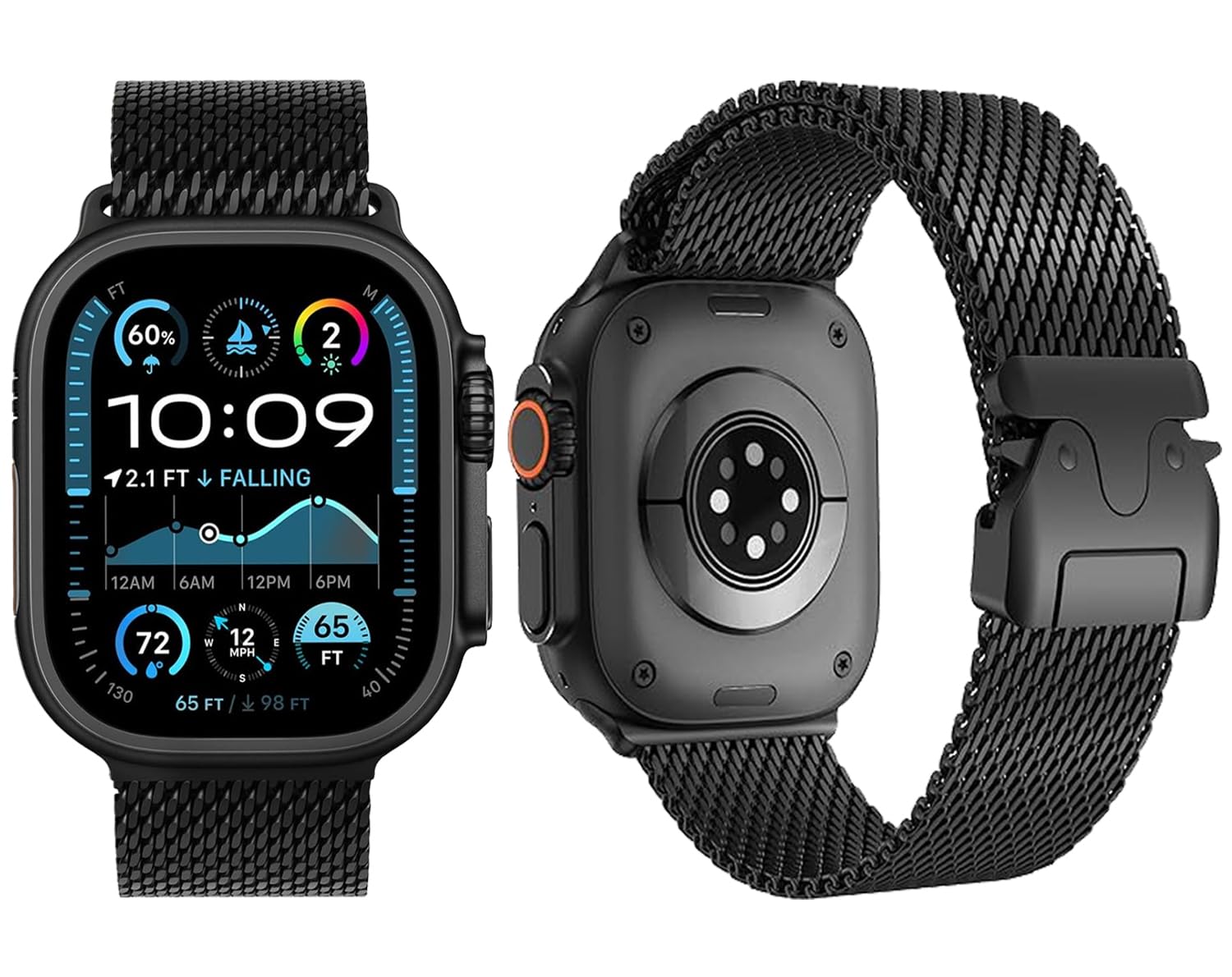 Original Titanium Milanese Strap Compatible with Apple Watch Strap Ultra 2/Ultra, SE, Series 10/9/8/7/6/5/4 49 mm 46 mm 45 mm 44 mm, Parachute Buckle Delta Steel Metal Strap for iWatch Bracelet