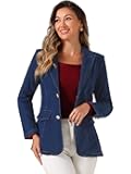 Notched Lapel Denim Blazer for Women's Casual Work Long Sleeve Shoulder Pad Jean Jackets