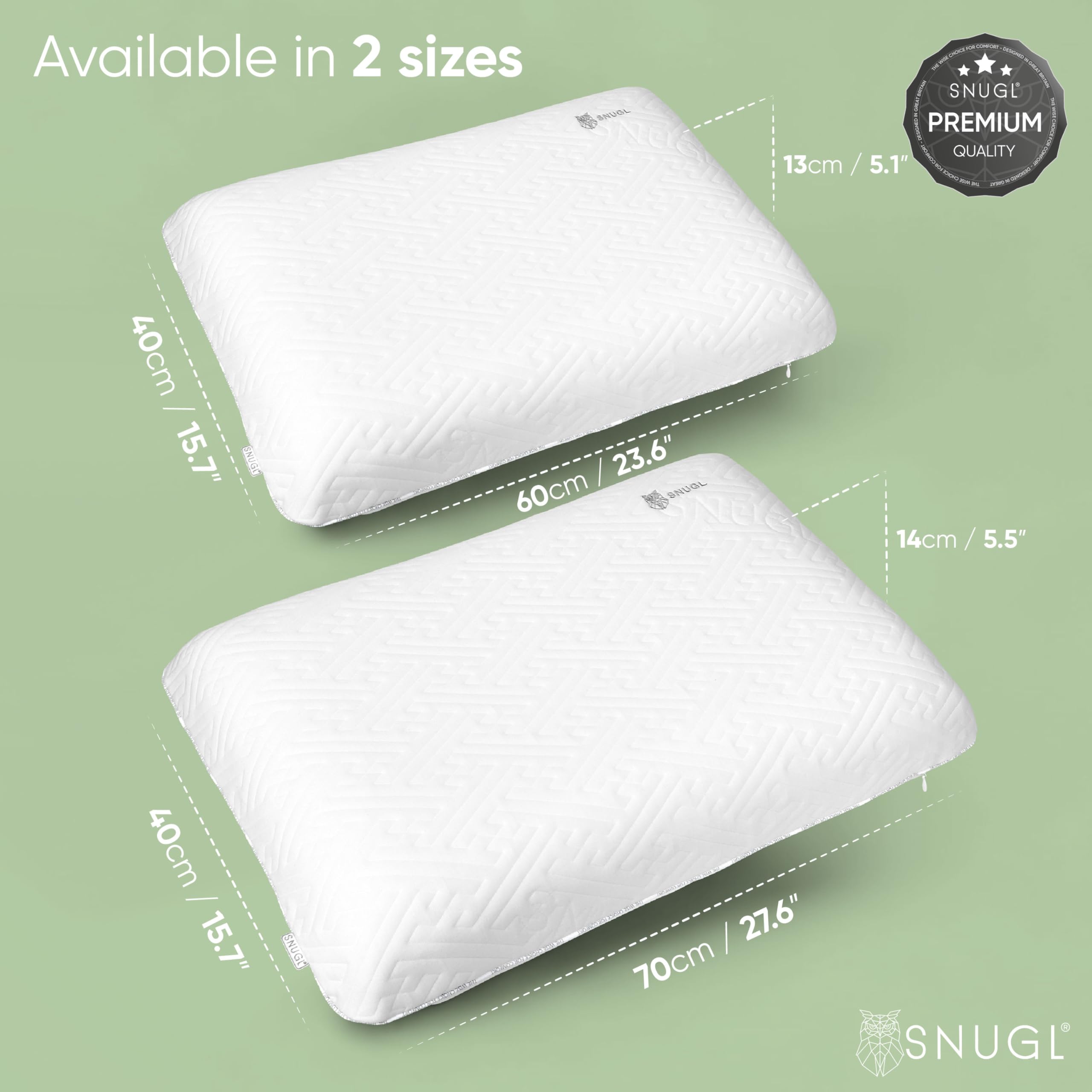 SNUGL Cuscino Classico in Memory Foam – Cuscino Ortopedico per Dolori Cervicali, al Collo e alle Spalle – Supporto Ergonomico per Dormire su un Fianco o sulla Schiena – Cuscino Letto Ipoallergenico