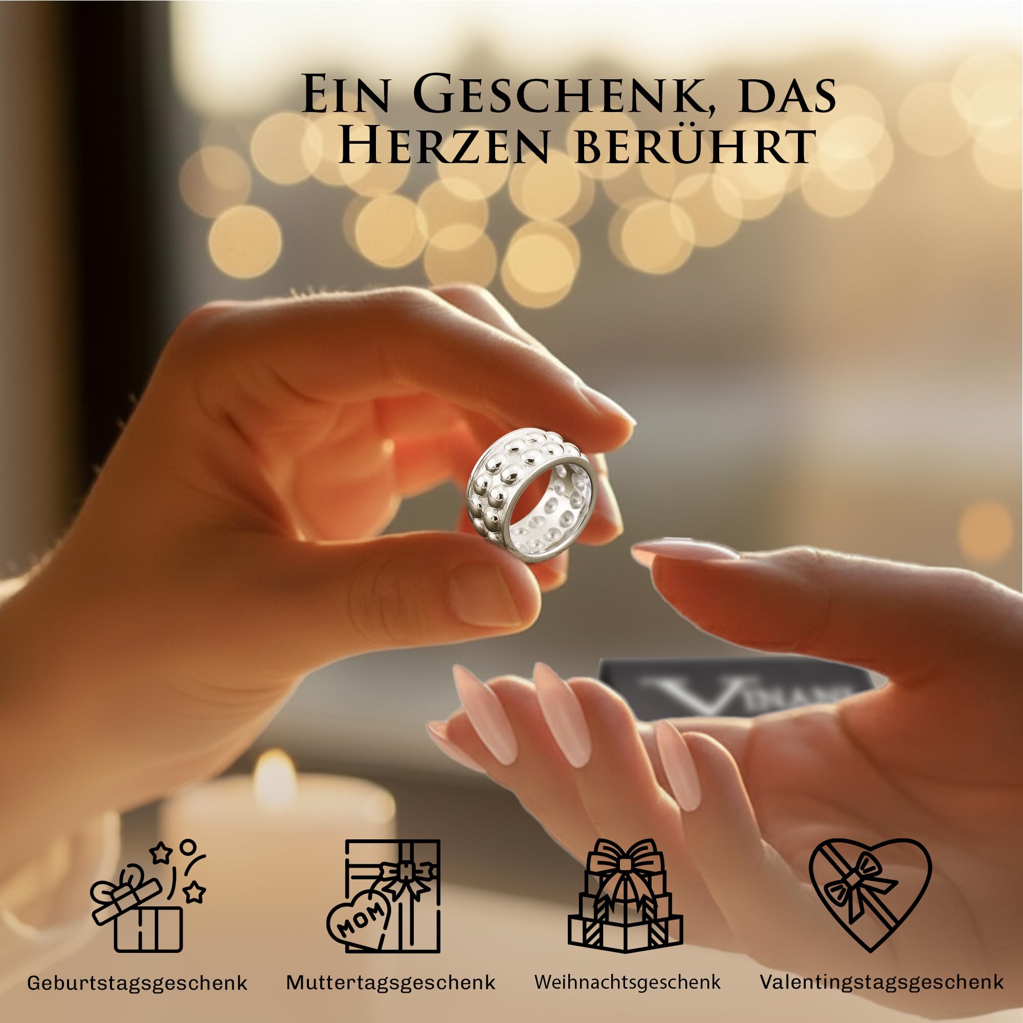 Vinani Damen Ring aus 925 Sterling Silber - Kugelbandring nickelfrei & antiallergisch, zeitloser Silberring, Damen Schmuck Designed in Deutschland, Geschenk für Frauen