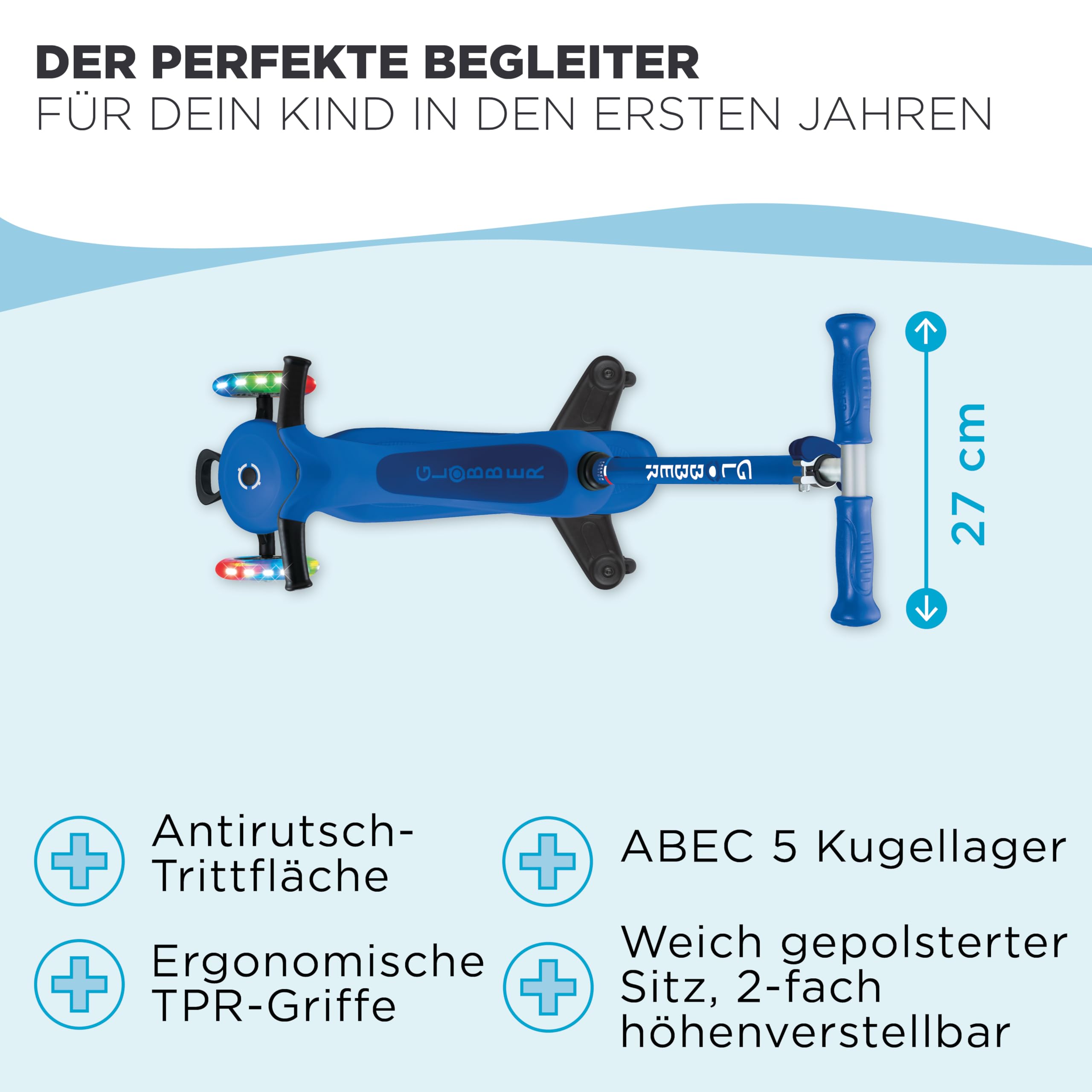 GLOBBER GO-UP Sporty Lights 360, 3-in-1 Kinderfahrzeug, 15+ Monate, Höhenverstellbare Lenkstange, LED-Leuchtrollen, 20kg/50kg, 3-Räder, Aluminium-Rahmen