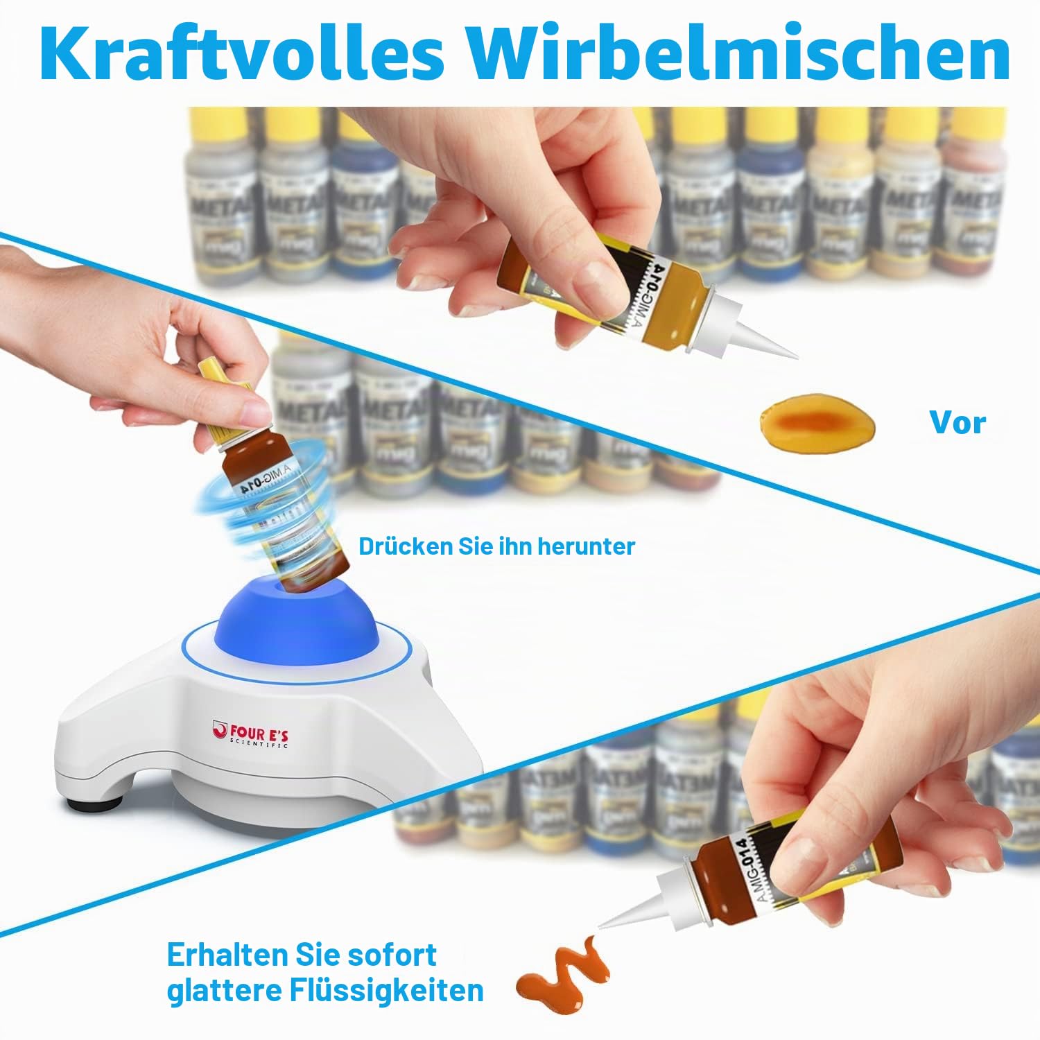 FOUR E'S SCIENTIFIC Vortex Mixer Farbschüttler 5600UpM mit 100-pcs Stahlkugel Schnelles Mischen Touch Mode 6mm Orbit Farbmischer Vortex Shaking Mixer für Acrylfarbe Nagellack Labor Reagenzglas
