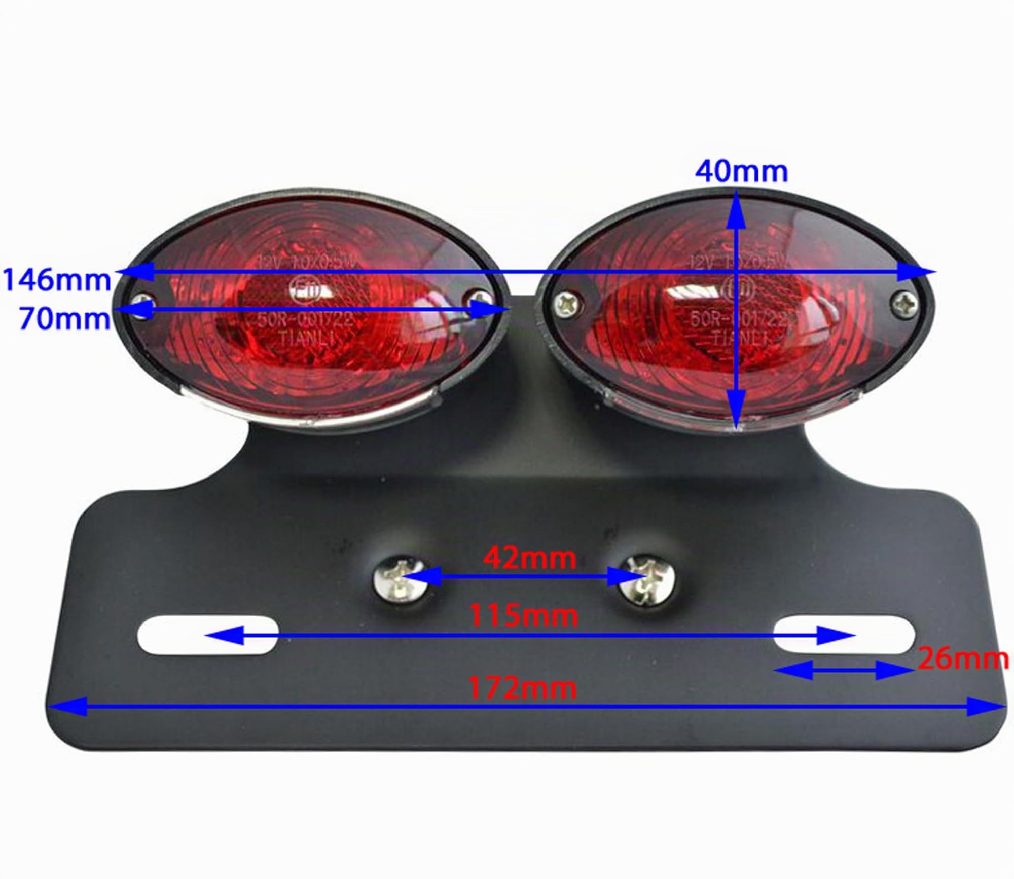 Moto LED Posteriore Luce Stop Posteriore con Supporto Fornito con Rosso e Lente Trasparente