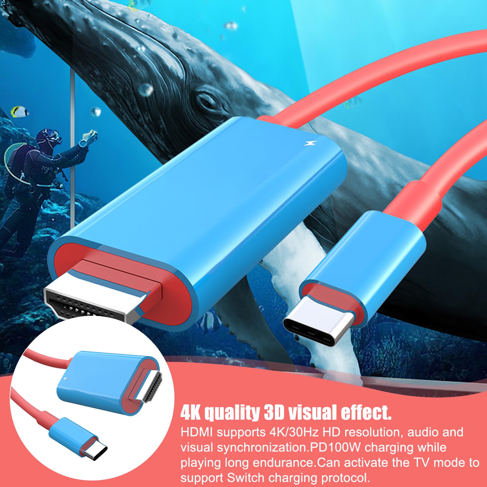 USB Typ C zu HDMI Konverterkabel, tragbar er HDMI-Adapter für NS-Standard/OLED-Modell, USB-C-auf-HDMI-Kabel kompatibel mit Nintendo Switch, für den TV Dock Modus auf Steam Deck, Smartphones, PC