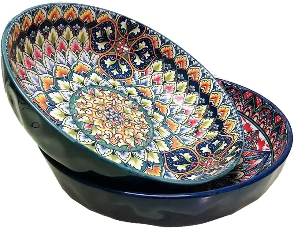 KKGUD 10 Inch Large Ceramic Bowls, 2pcs (Dark Blue& Dark Green)