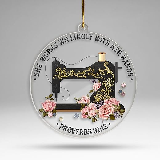 CEZII Sewing Machine Christmas Ornament 2023, Sewing Machine Ornament for Christmas Tree, Sewer Gift for Women, Sewing Lovers Gift for Quilter, Seamstress Acrylic Ornament Xmas Tree Decor