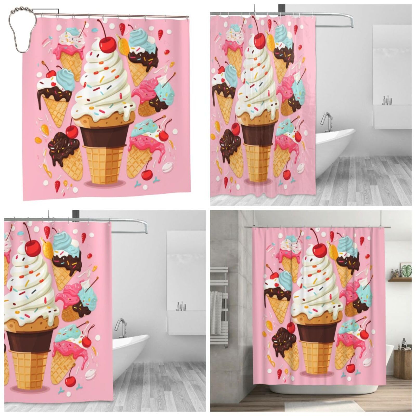 Rideau de douche lavable en machine 183 x 183 en microfibre motif crème glacée moderne