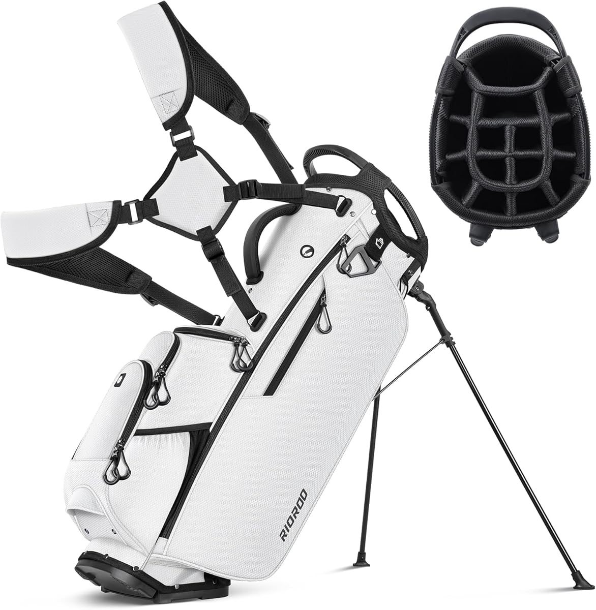 14 Way Golf Stand Bag, Men Women Lightweight Golf Bag with Individual Full-Length Dividers, 9 Tactical Pockets, Cooler Pocket, Rain Cover Ergonomic Dual Strap for Easy Carry