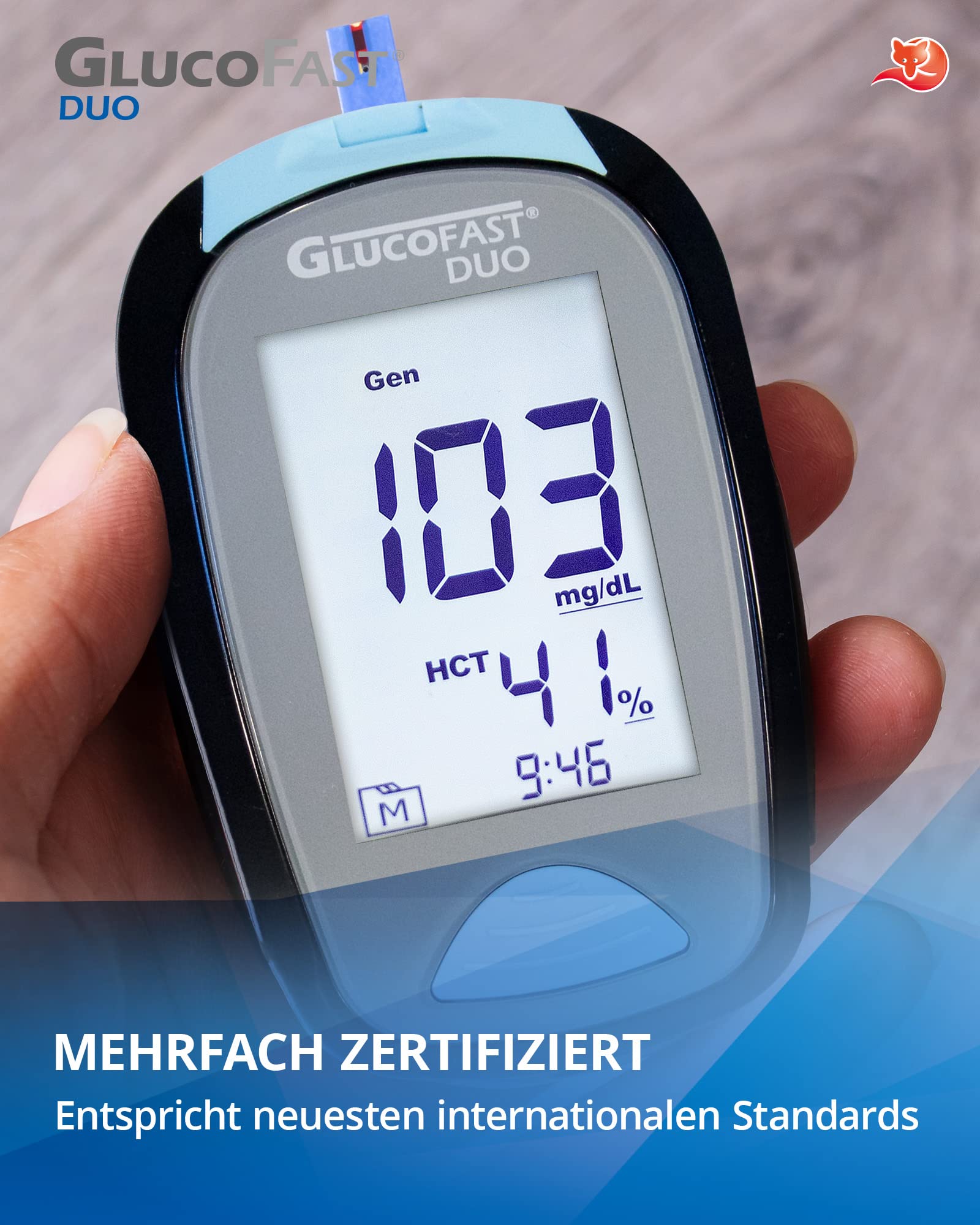Duo Blutzuckermessgerät (mg/dL) Set mit 60 Teststreifen & 10 Lanzetten | Zertifiziertes Diabetes-Messsystem mit hoher Genauigkeit | Leichte Anwendung