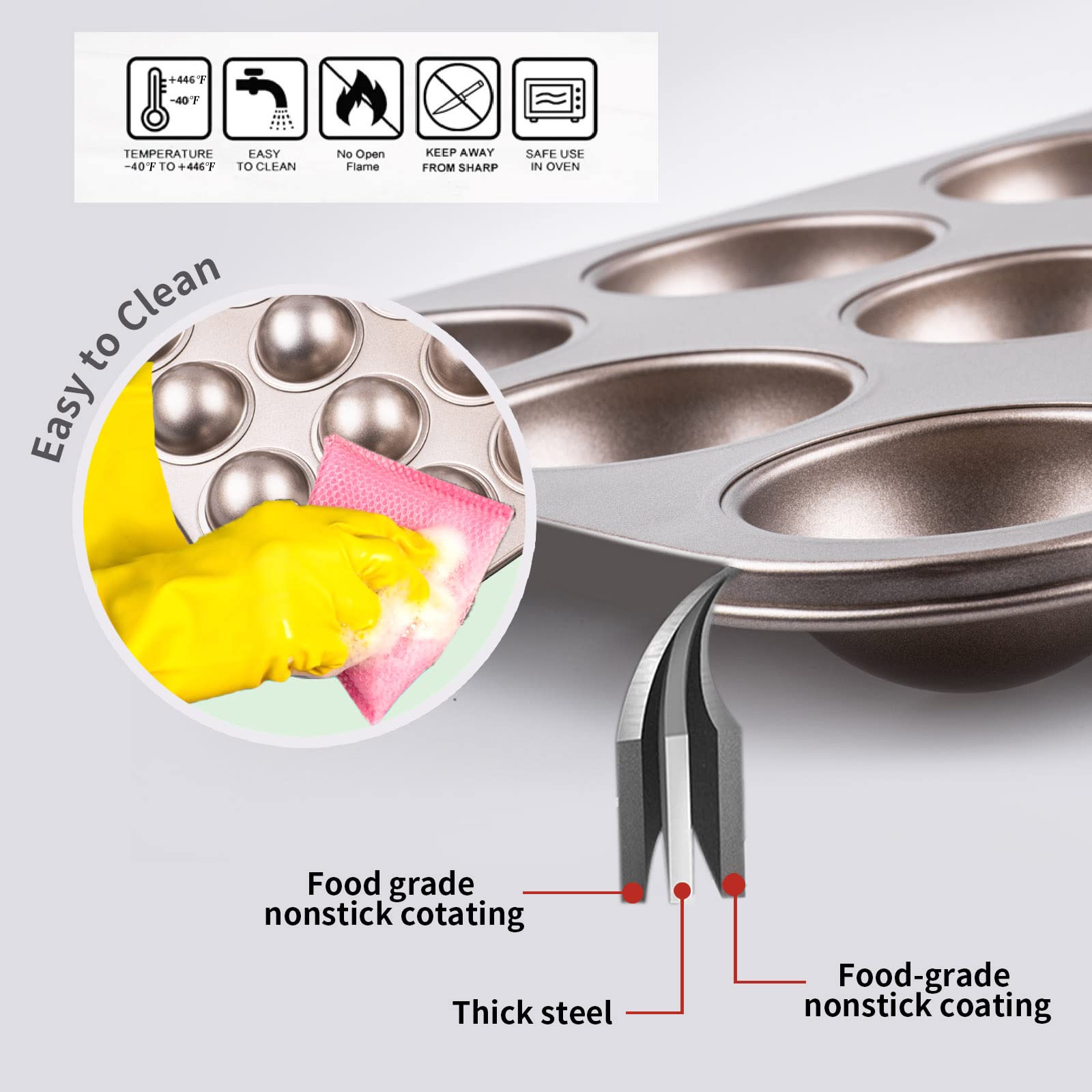 Yomvzake Juego de 2 moldes para hornear con agujero de donut, mini esfera redonda para hornear bandeja semiesférica antiadherente de 134 pulgadas, tamaño de bocado, media bola para hornear y regalo