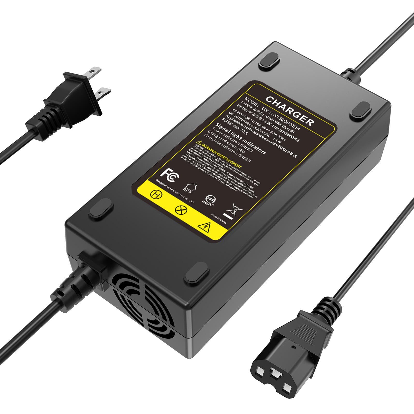 Amazon.com: 59V 1.8A for 48V 12AH Lead Acid Battery Charger for Electric  Bicycle Motor Bike - 3 Holes Plug AC Adapter : Sports & Outdoors