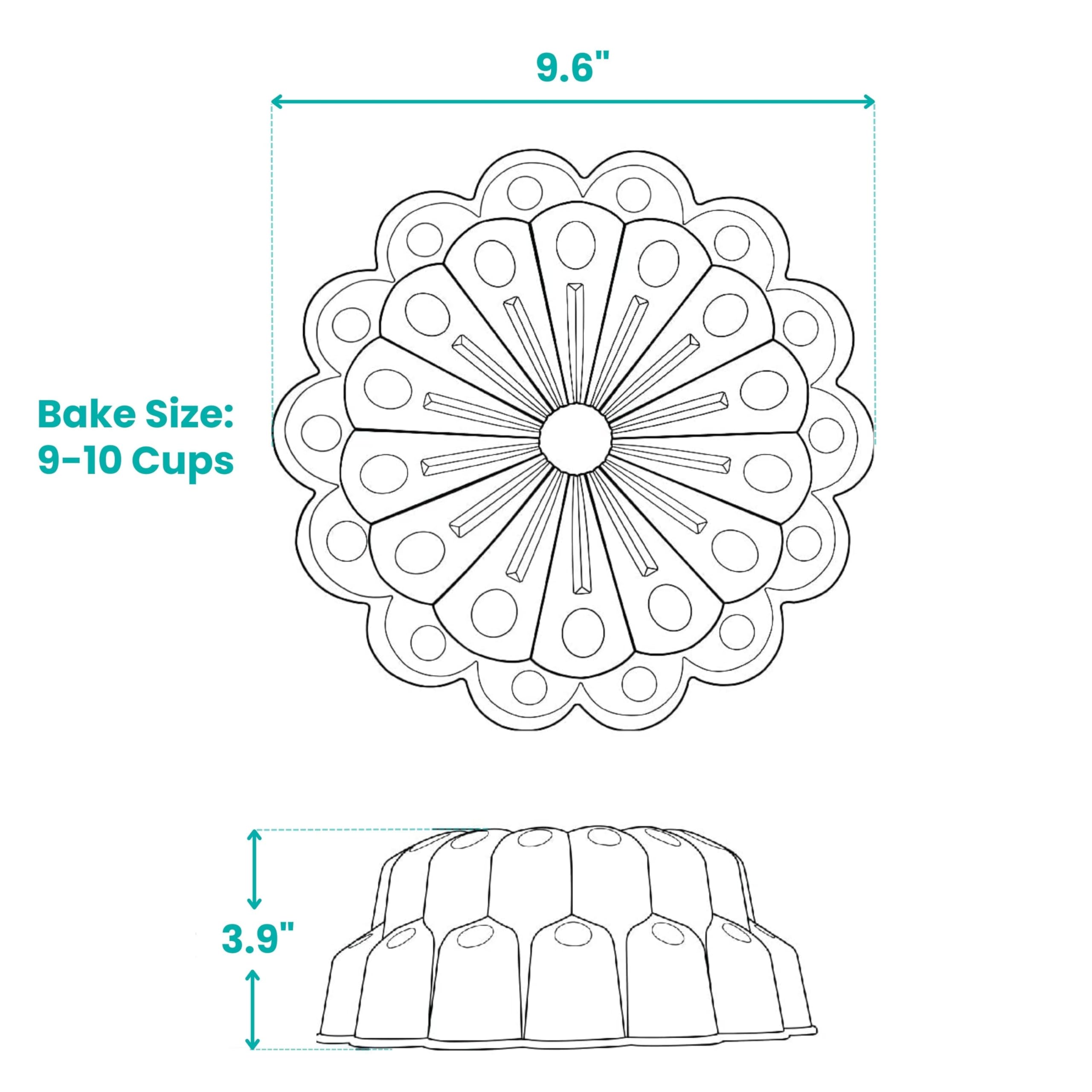 Baker's Secret Molde antiadherente estriado para tartas, 10 tazas, perfecto para pasteles estriados, moldes de aluminio fundido a presión, fácil liberación, compatible con moldes estriados para tartas