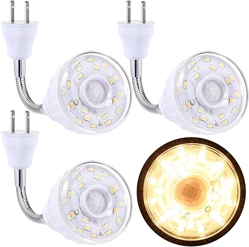 Vista 8 de Yahenda Paquete de 3 luces LED nocturnas activadas por movimiento, enchufables, sensor inteligente de amanecer, luz infrarroja PIR, sensor