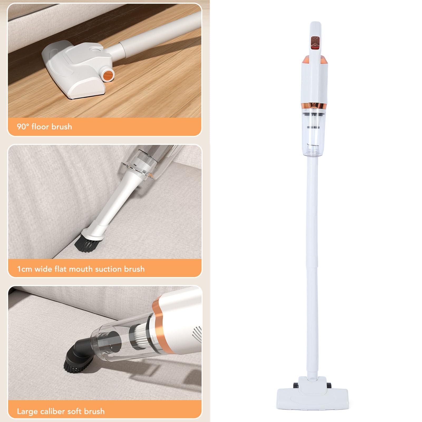 Cordless Stick Vacuum, 600ml Dust Cup 120W Rated Power Cordless Stick Vacuum Cleaner Effective Cleansing for Floor (White)