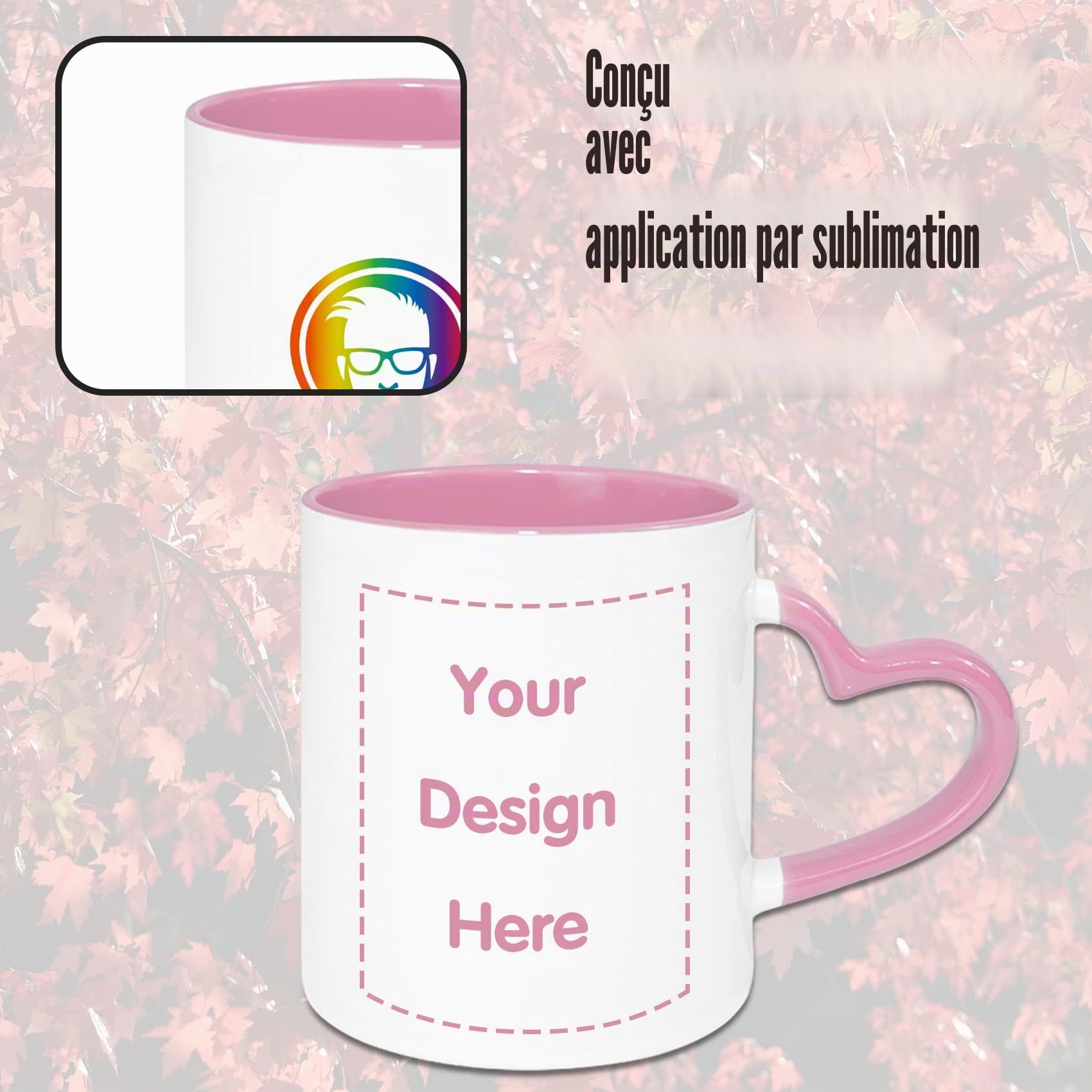 MR.R 11oz Sublimaiton Inner Color Mug With Heart Handle (Rose)