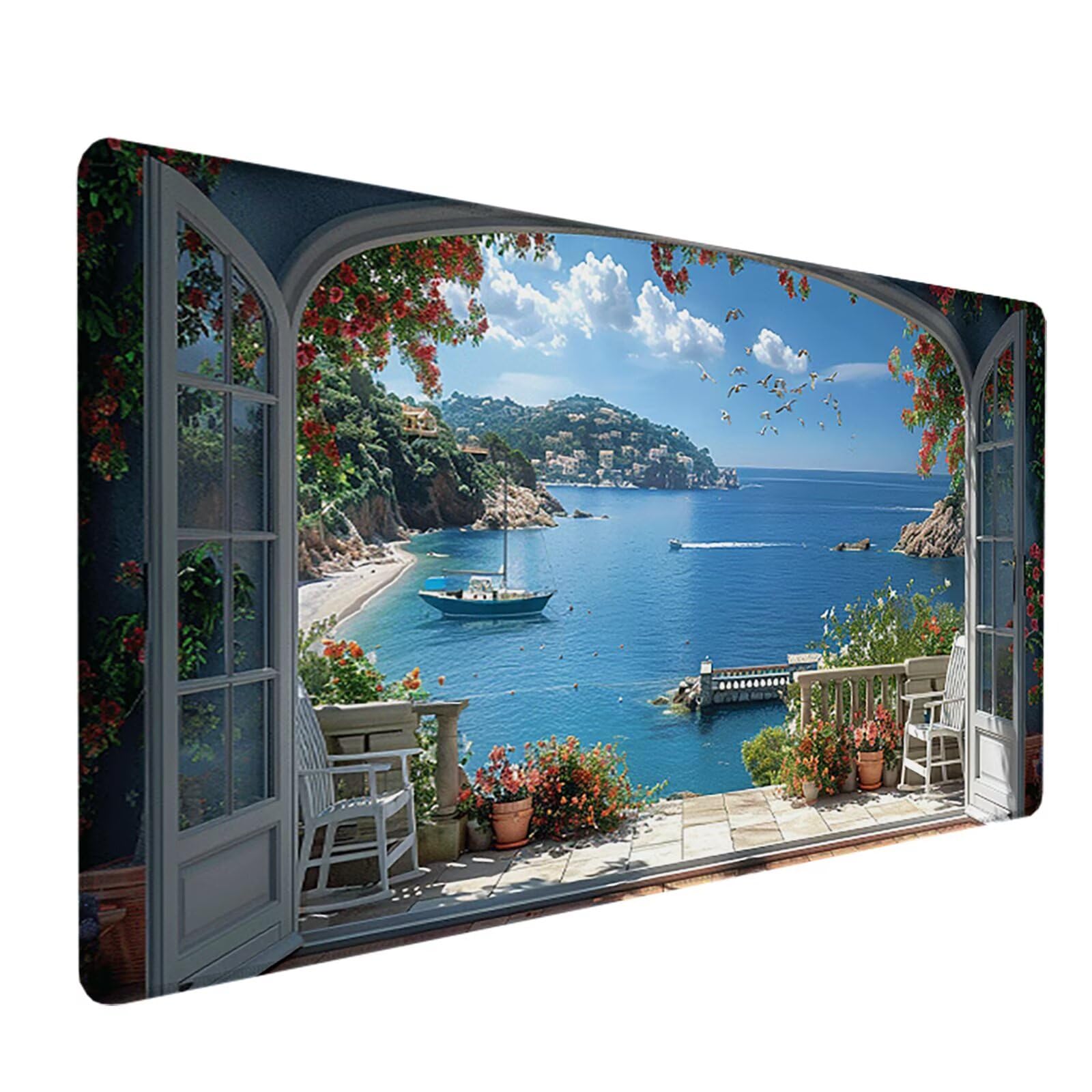 Paisaje Alfombrilla Ratón Gaming XXL 1500 x 800 mm, Alfombrilla Gaming Azul Mousepad con Base de Goma Antideslizante Impermeable Desk Mat para Teclado y Raton Accesorios Gaming, Regalos de Hombre N-4