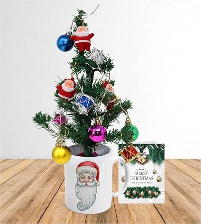 Khakee Merry Christmas Theme Mug & Xmas Tree with 10 pcs Ornaments & Xmas Card Combo Set - Xmas Decoration Gift Set (c218P)