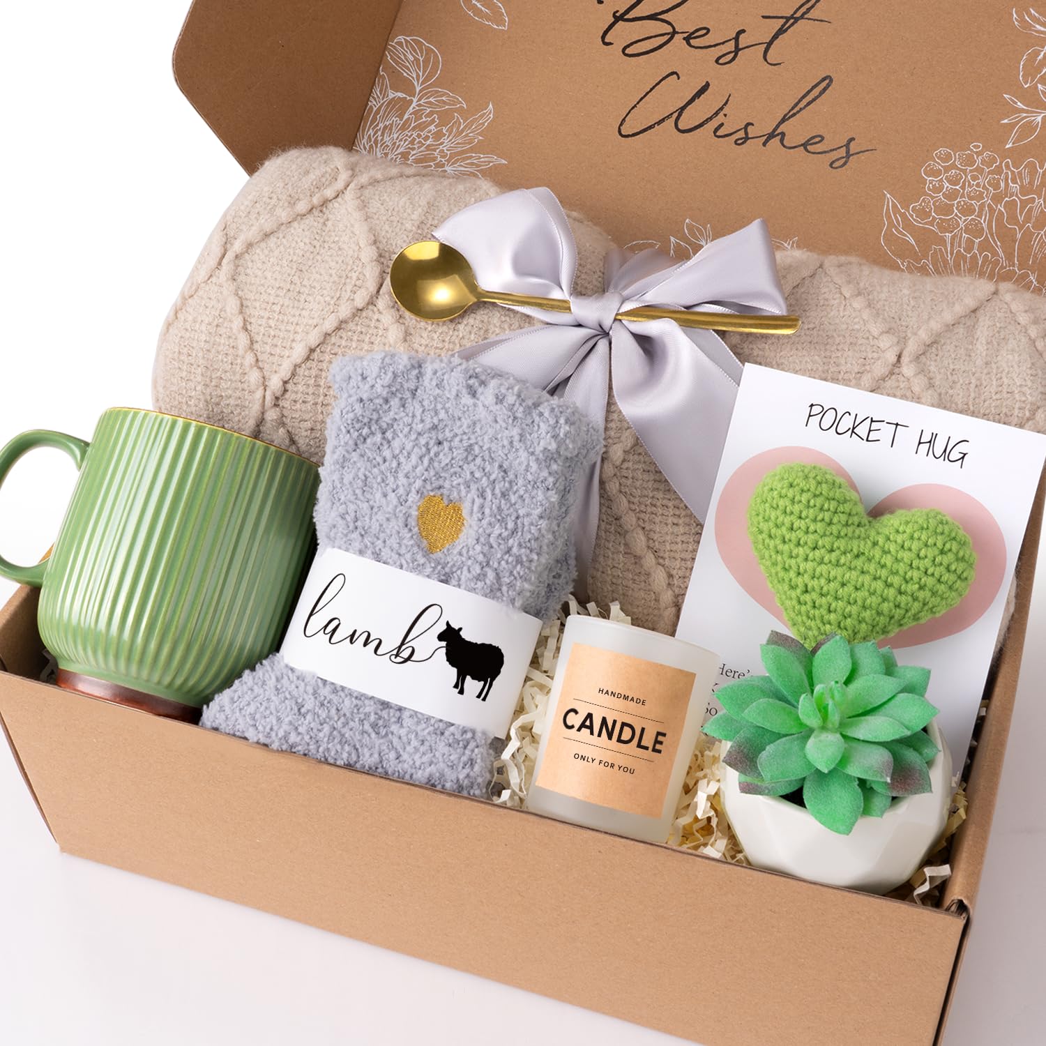 Self Care Gifts for Women, Get Well Soon Gift Baskets for Woman, Feel Better Soon After Surgery Recovery, Spa Gift Baskets, Self Care Kit for Women Gifts Set for New Mom Wife (Khaki)
