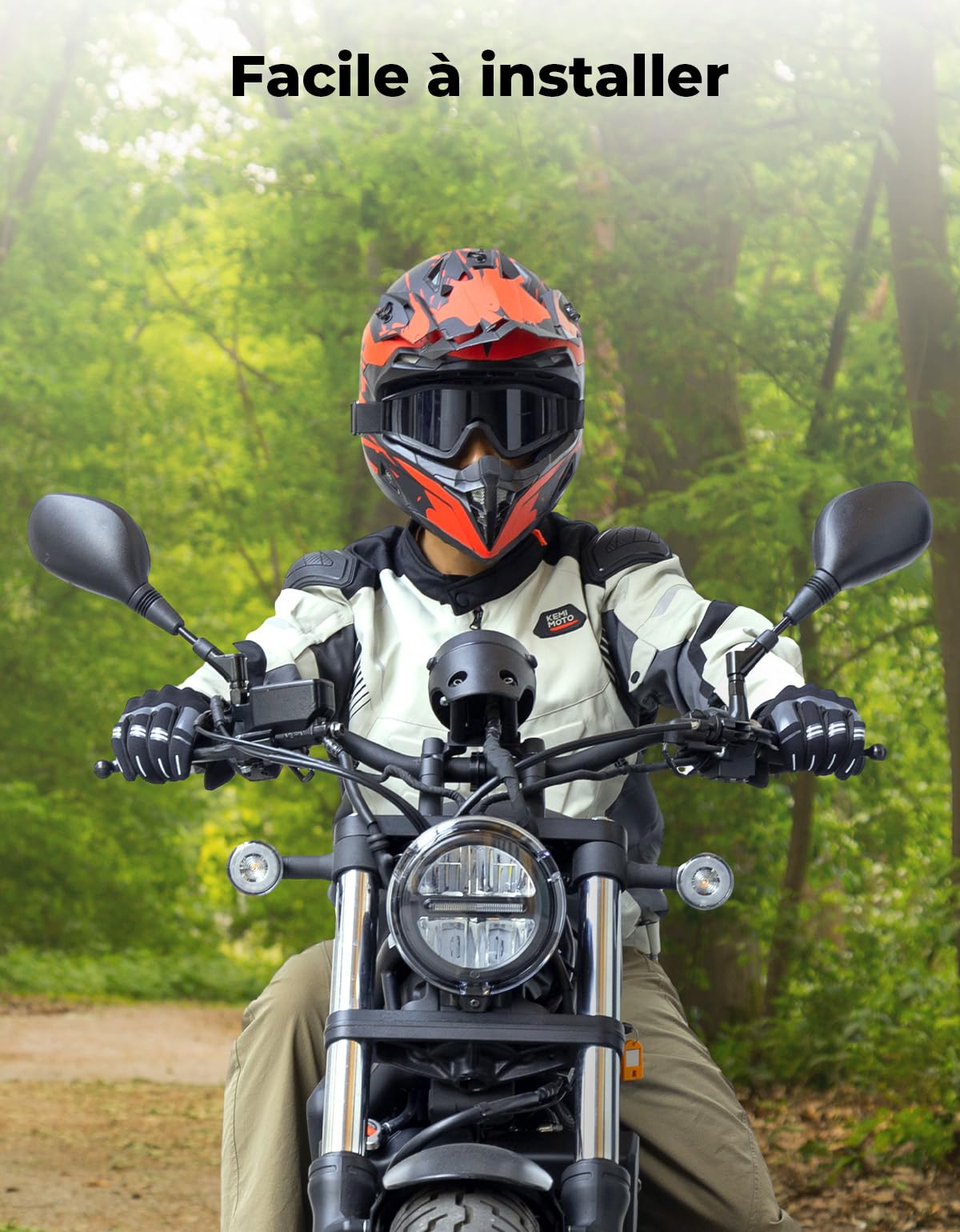 KEMIMOTO E24 Rétroviseur Moto Homologués, Vue Haute Résolution et Grand Angle, Boîtier ABS Résistant Aux Chocs et en Plastique Résistant Aux Chocs, avec Vis 10 mm