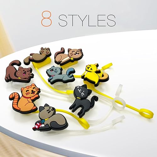 Miniatura 4 de 8 fundas de paja de gato para taza, cubierta de silicona para popote de 0.394 in para accesorios de vaso