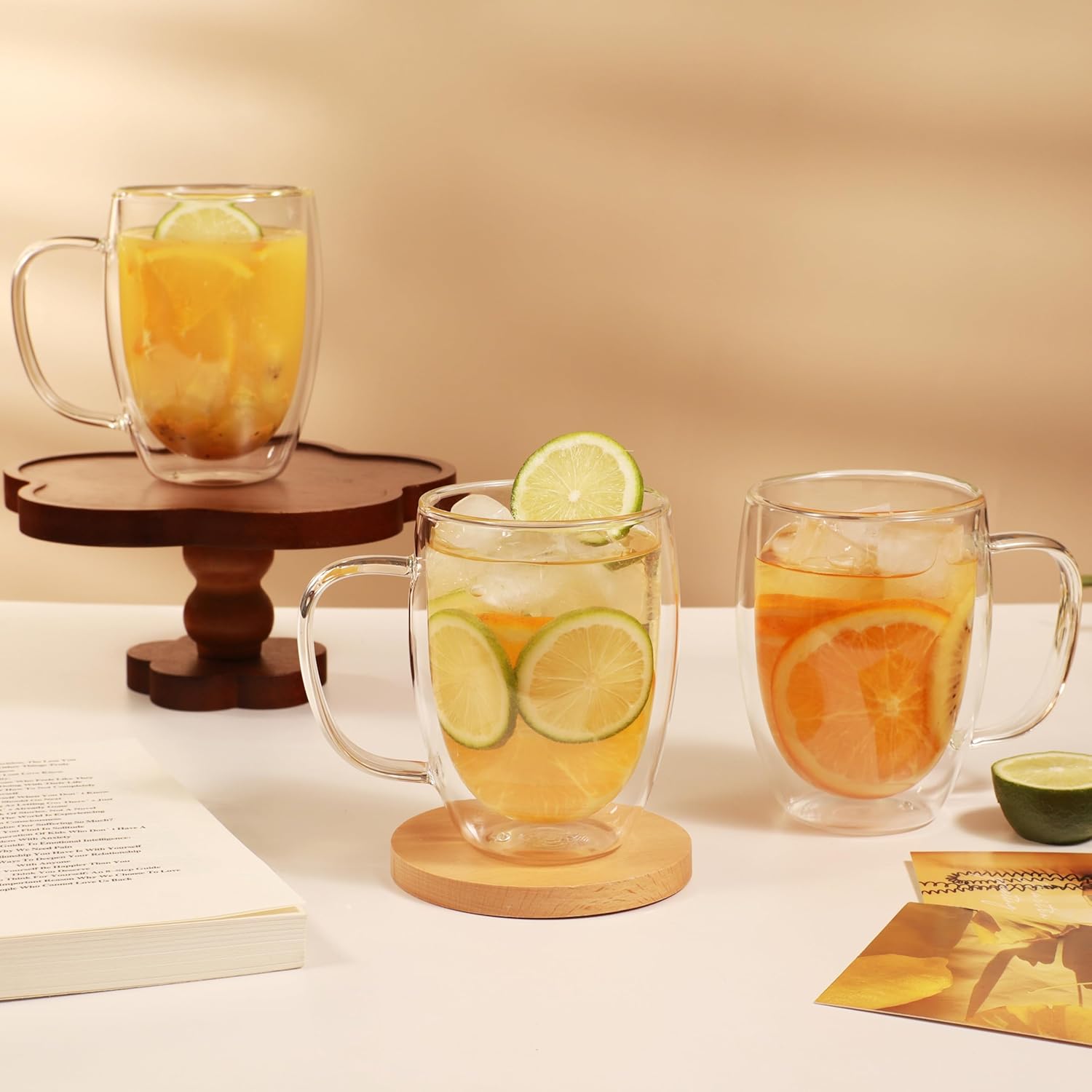 CNGLASS 12oz Double Walled Glass Coffee Mugs,Insulated Glass Mugs with Handle,Clear Espresso Cups for Latte,Cappuccino,Tea Bag,Set of 2 - Image 4