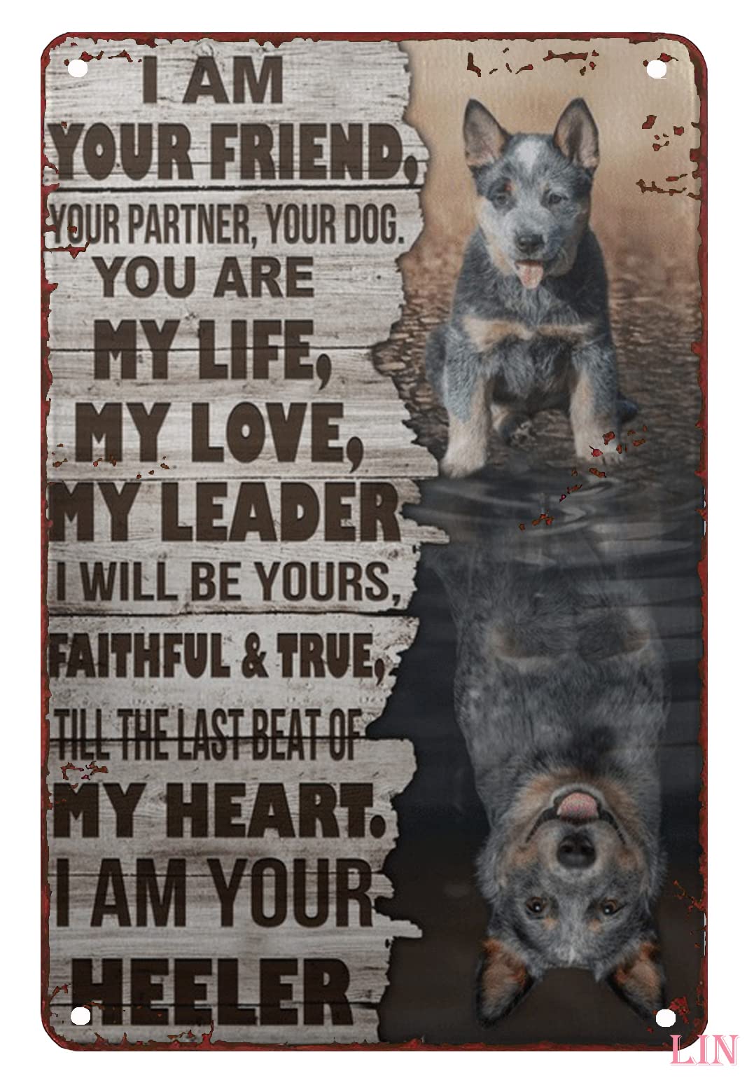 peiyeety Vintage Blue Heeler I Am Your Your Partner Your Dog You are My Life My Love Poster Metal Aluminium Tin Sign Wall Decor 8"x12"