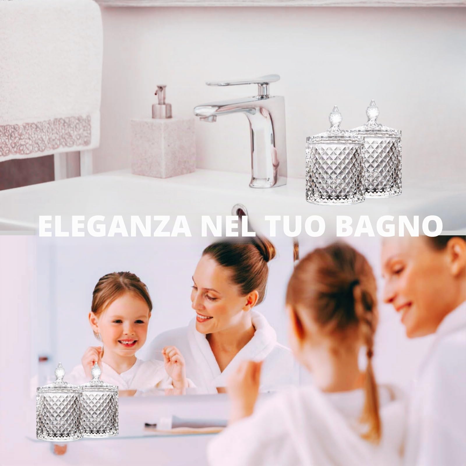 2 pz 10 oz vetro cotton fioc Holder dispenser cotone pad titolare barattoli trasparenti con coperchio accessorio bagno trucco vanità batuffoli di cotone batuffolo di lana Q Tip portacandele