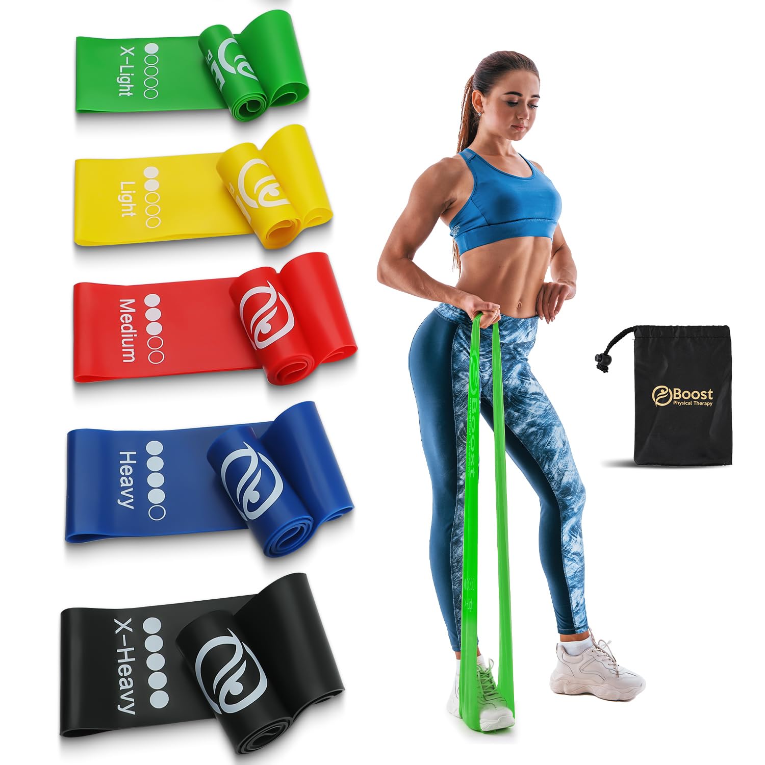 BOOSTFIT Resistance Bands for Working Out, Exercice Bands Set with 5 Different Levels for Physical Therapy, Elastic Bands with Instruction Guide and