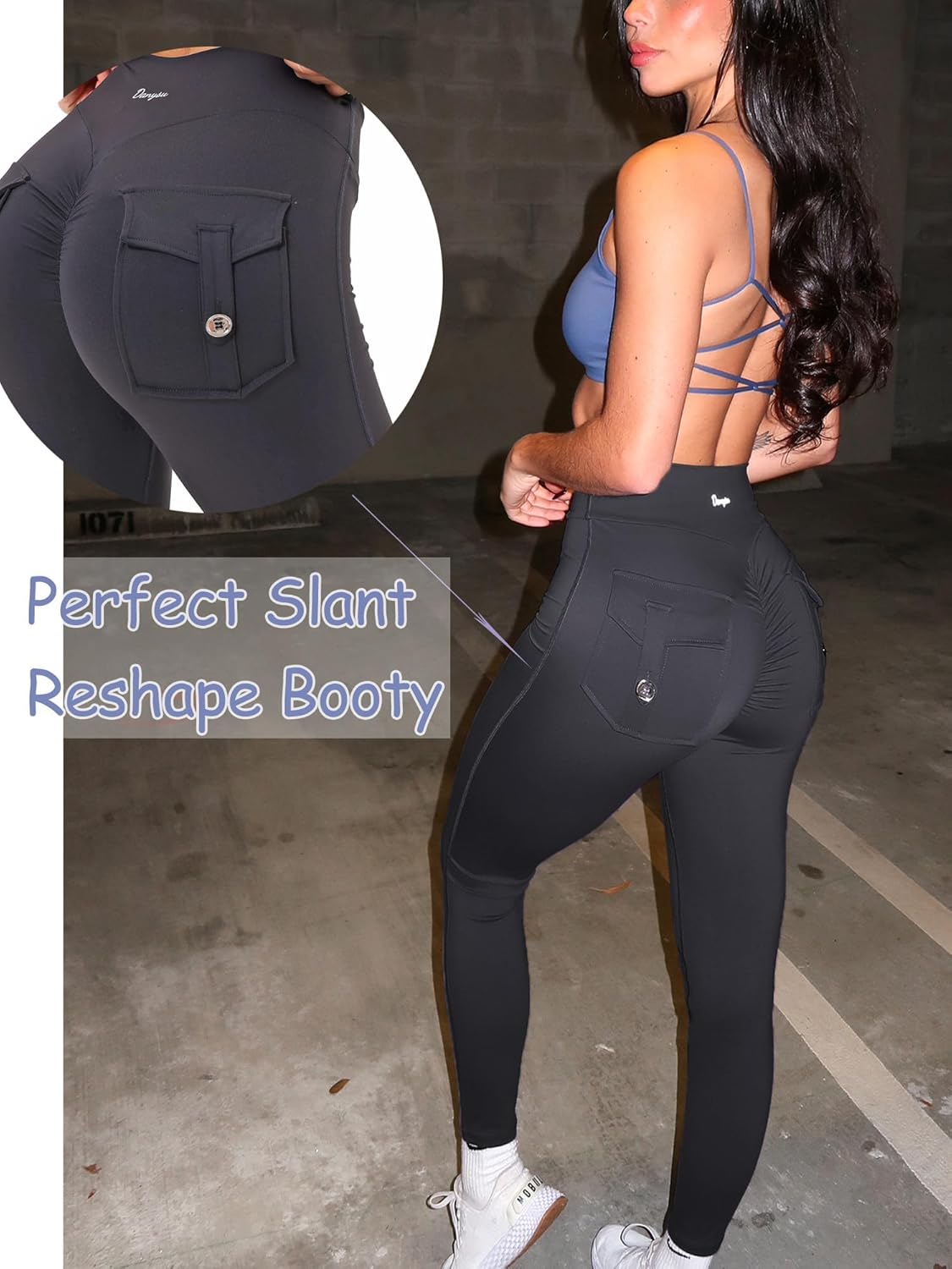 Danysu Cargo Leggings for Women with Pockets V Waist Butt Lifting Workout Gym Leggin Soft - Image 2