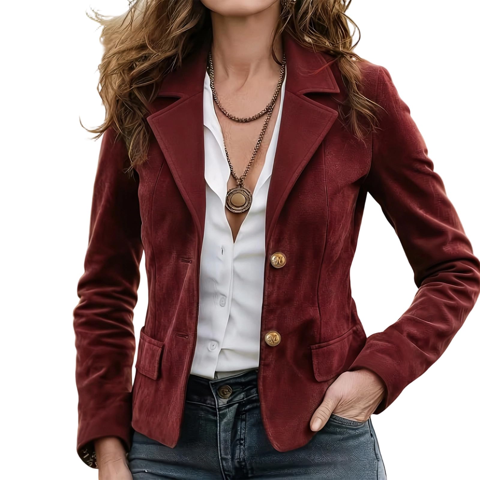 FUPODD Kurzblazer Damen Elegant Blazer Sportlich Anzug Jacke Reverskragen