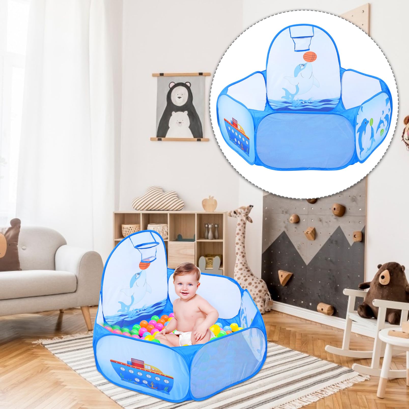 Piscina Giochi a Forma di Delfino in Poliestere Blu per Bambini