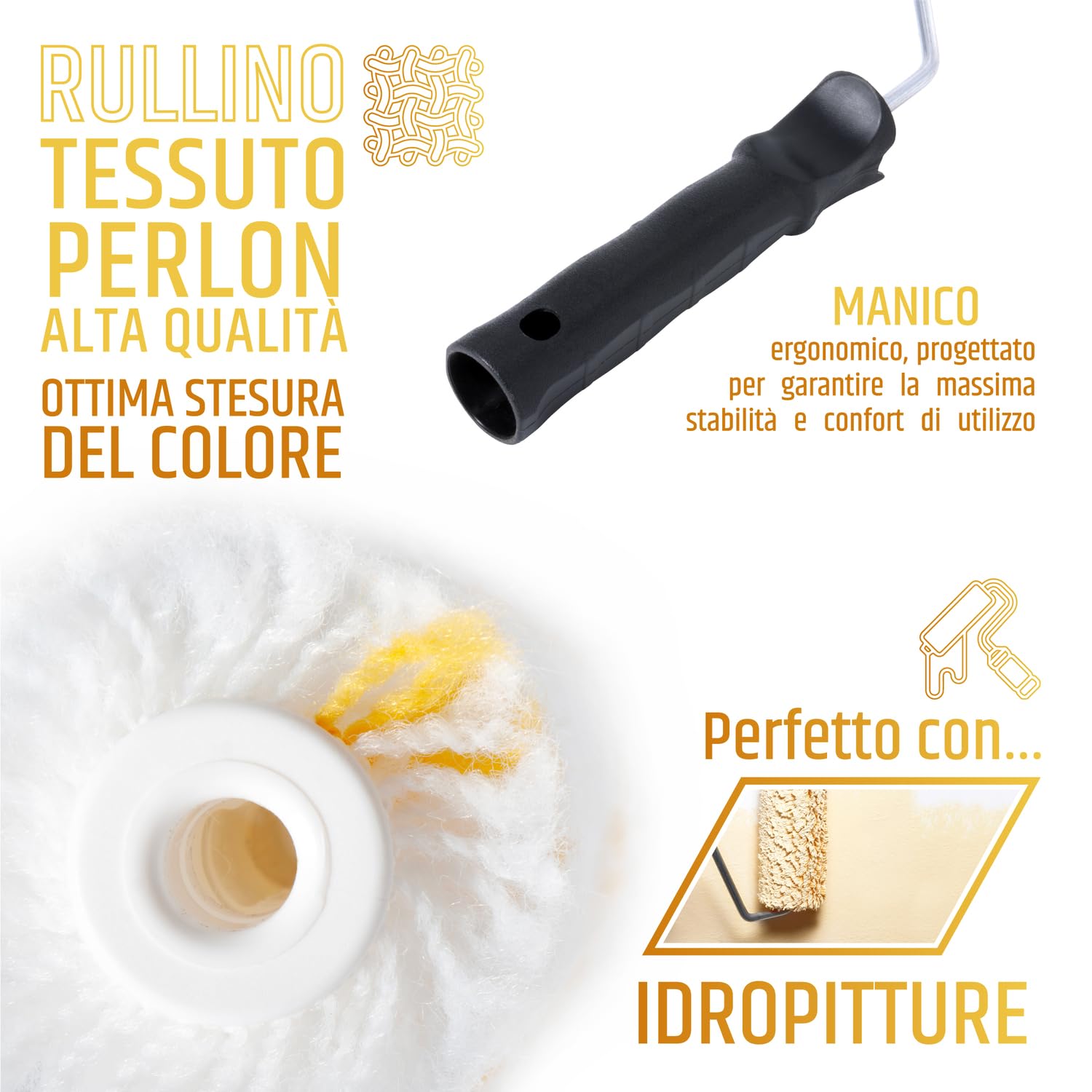 PENNELLIFICIO 2000 | Kit 2 Rulli con Bacinella e Retina per Scolare la Pittura, Nastro per Mascheratura e Telo Protettivo, Set Pittura, Idropittura, Pareti Lisce, Secchio da 14 L - Made in Italy