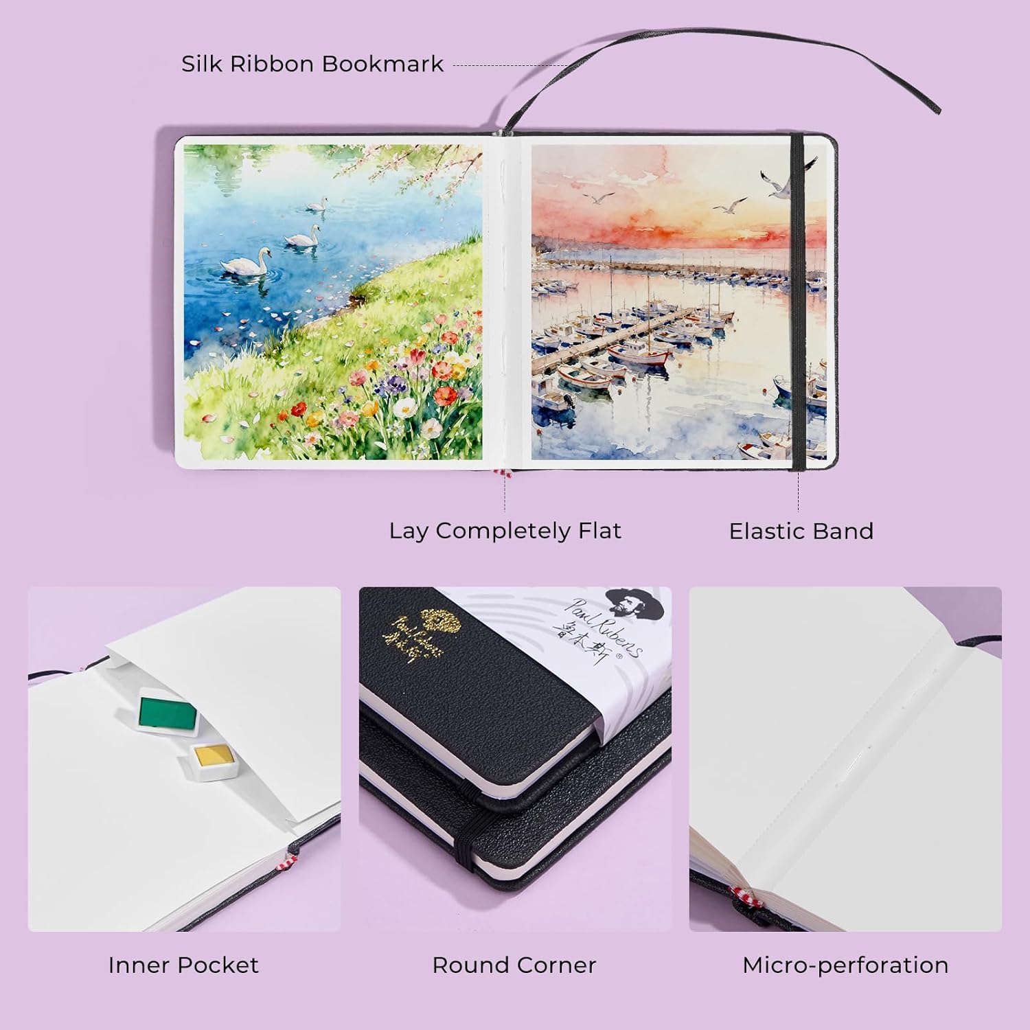 Paul Rubens Square Watercolor Journal 2 Pack 40 Sheets, 100% Cotton Acid-Free Hot Press Watercolor Sketchbook 7.48 * 7.48 Inches, 140lb/300gsm for Watercolors, Gouache, Acrylics