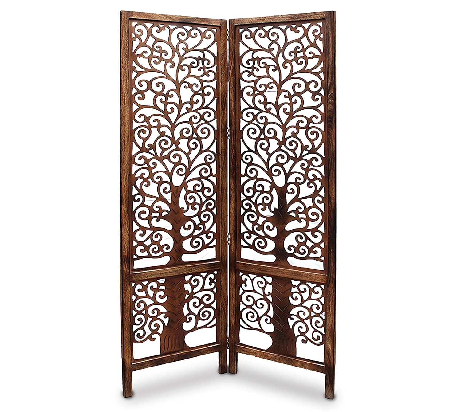 PACIFIC ART & CRAFTS Wooden Room Divider Screen, 2-Panel Decorative Tree Design, Hand-Carved, Brown-image-38
